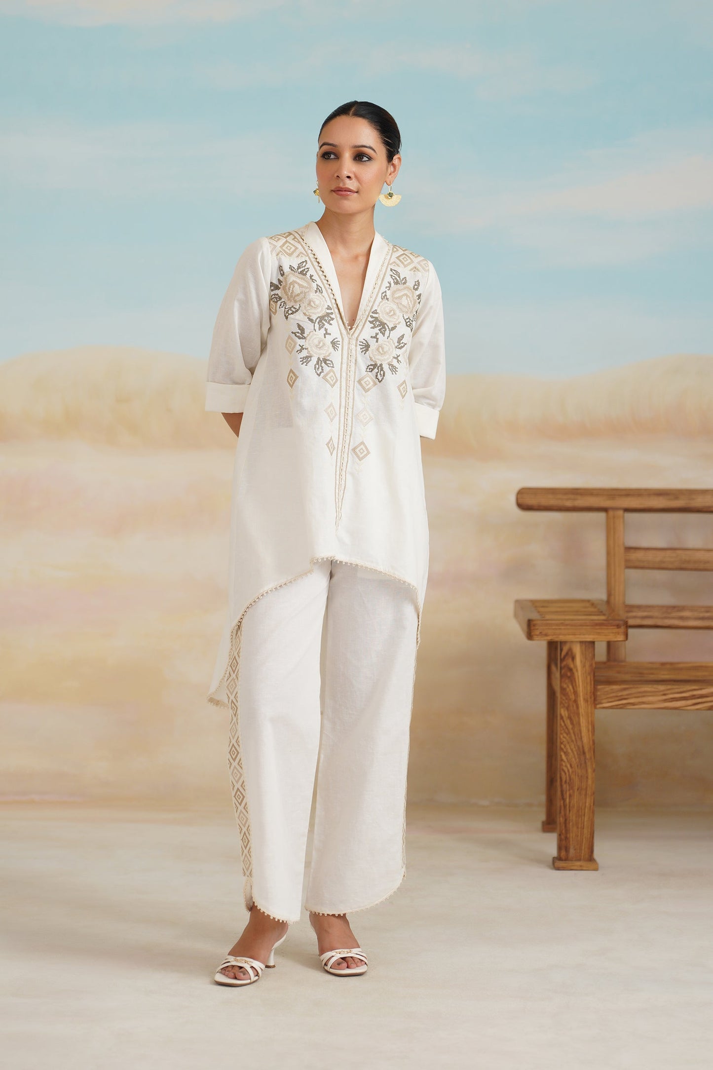 Ruhi Cotton Linen Embroidered Matching Set - Neetika Chopra