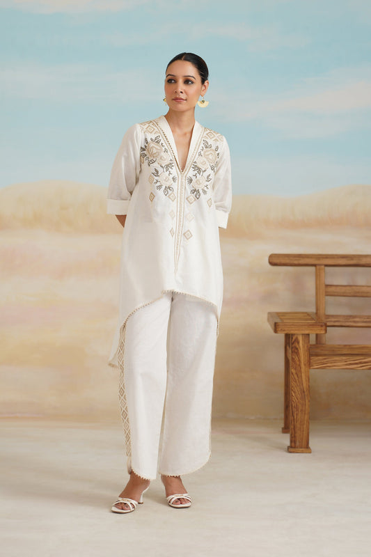 Ruhi Cotton Linen Embroidered Matching Set - Neetika Chopra