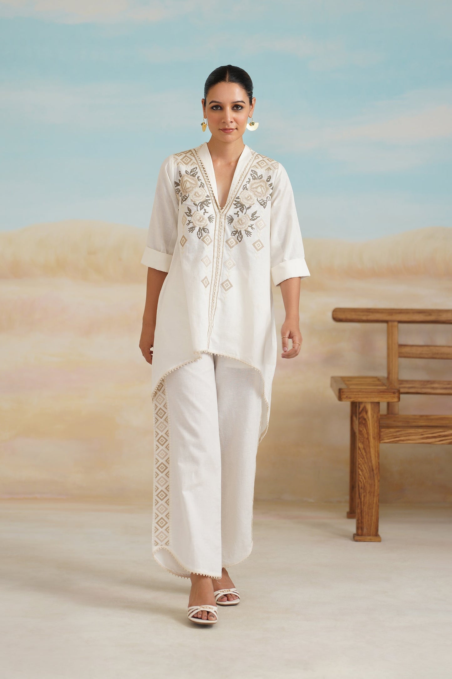 Ruhi Cotton Linen Embroidered Matching Set - Neetika Chopra