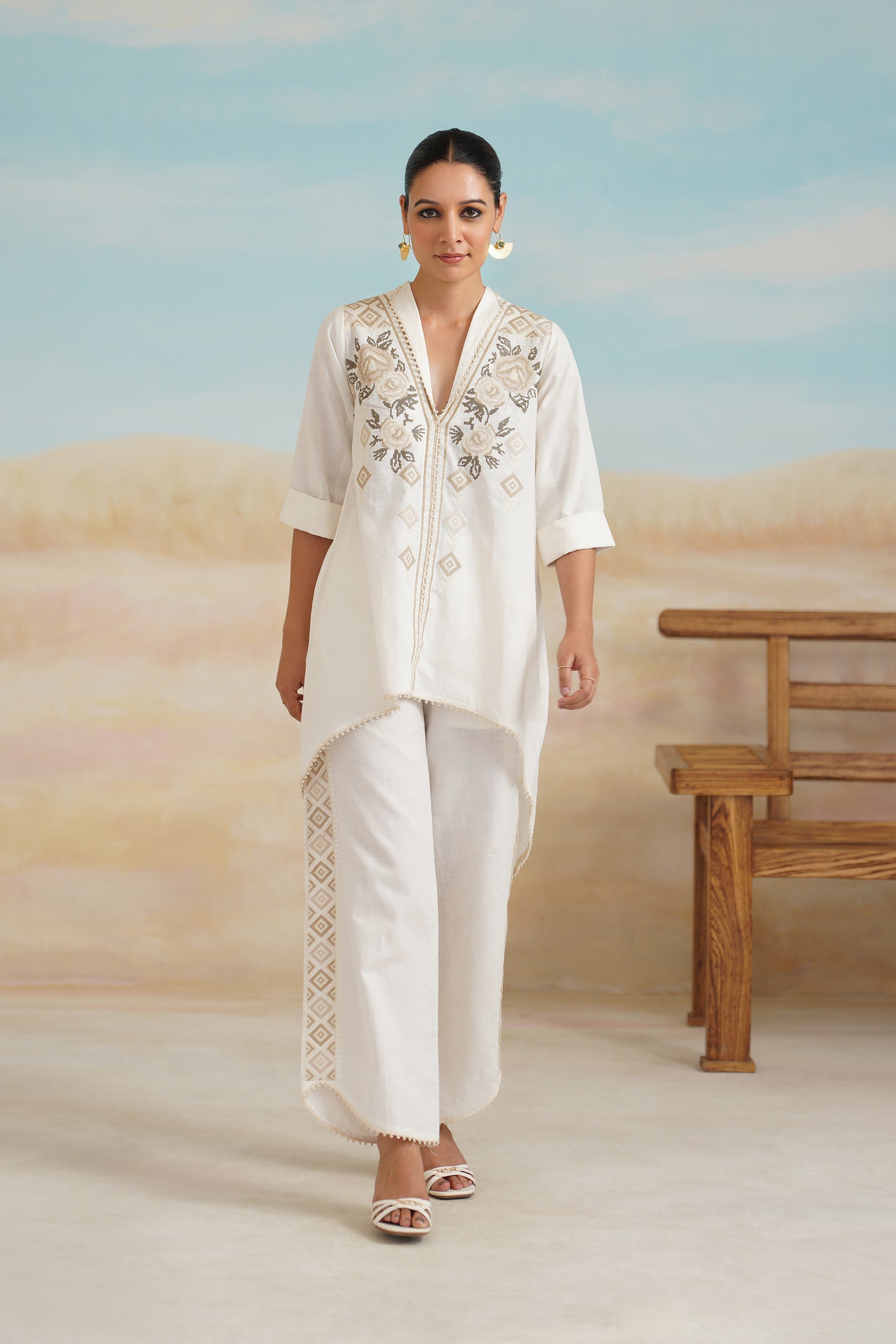 Ruhi Cotton Linen Embroidered Matching Set - Neetika Chopra