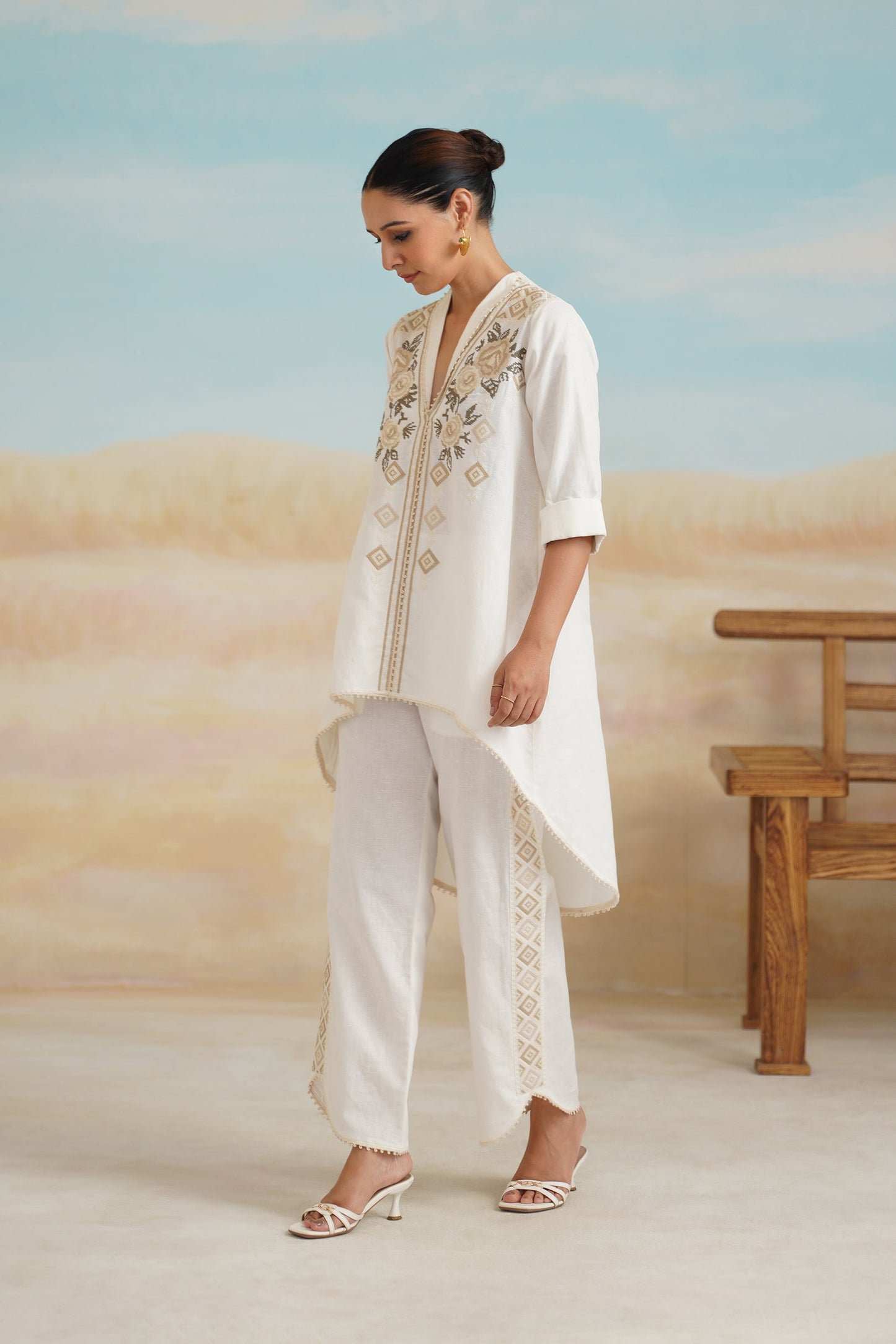 Ruhi Cotton Linen Embroidered Matching Set - Neetika Chopra