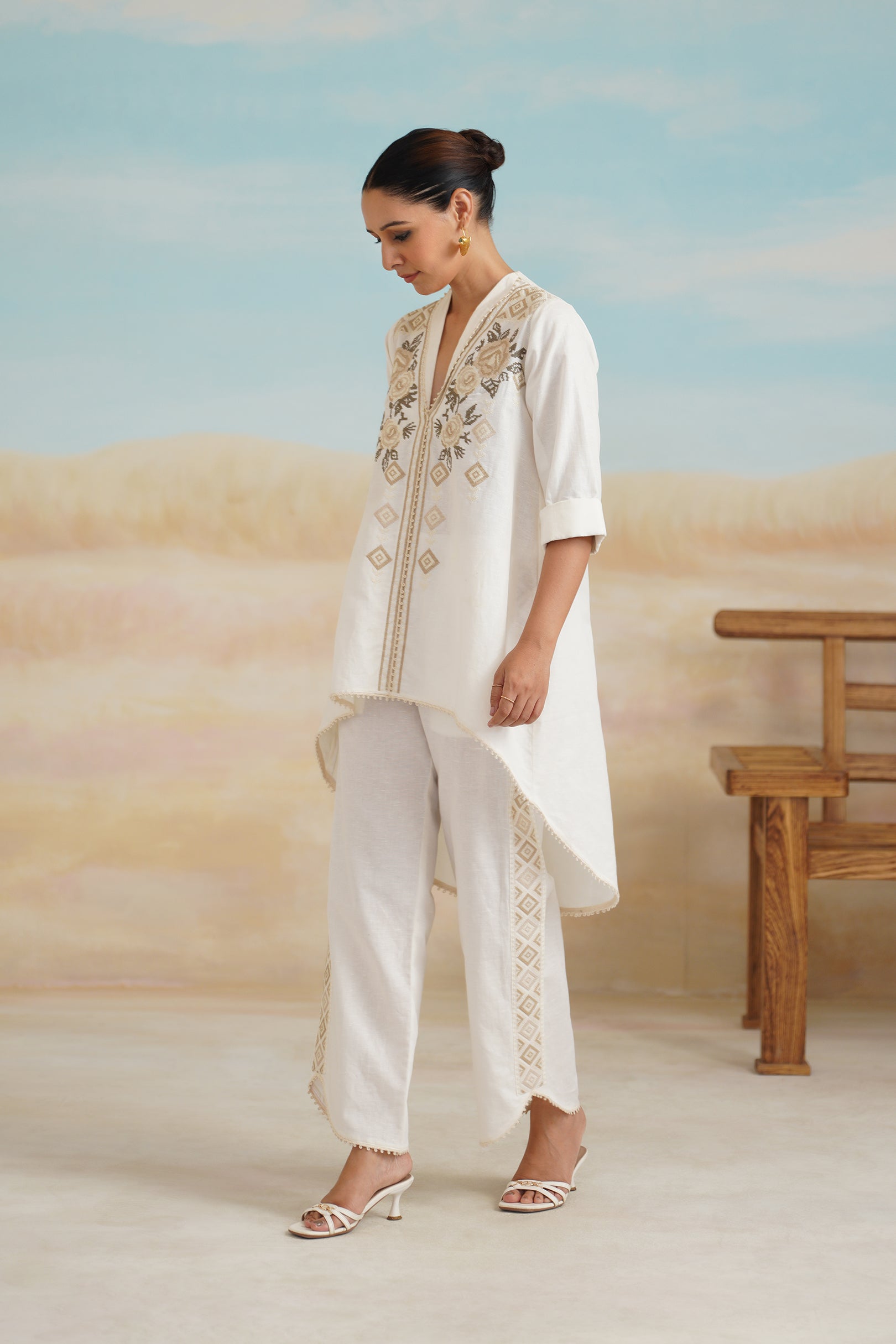 Ruhi Cotton Linen Embroidered Matching Set - Neetika Chopra