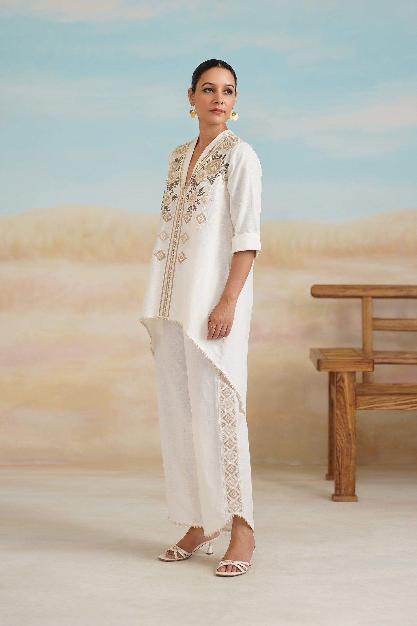 Ruhi Cotton Linen Embroidered Matching Set - Neetika Chopra