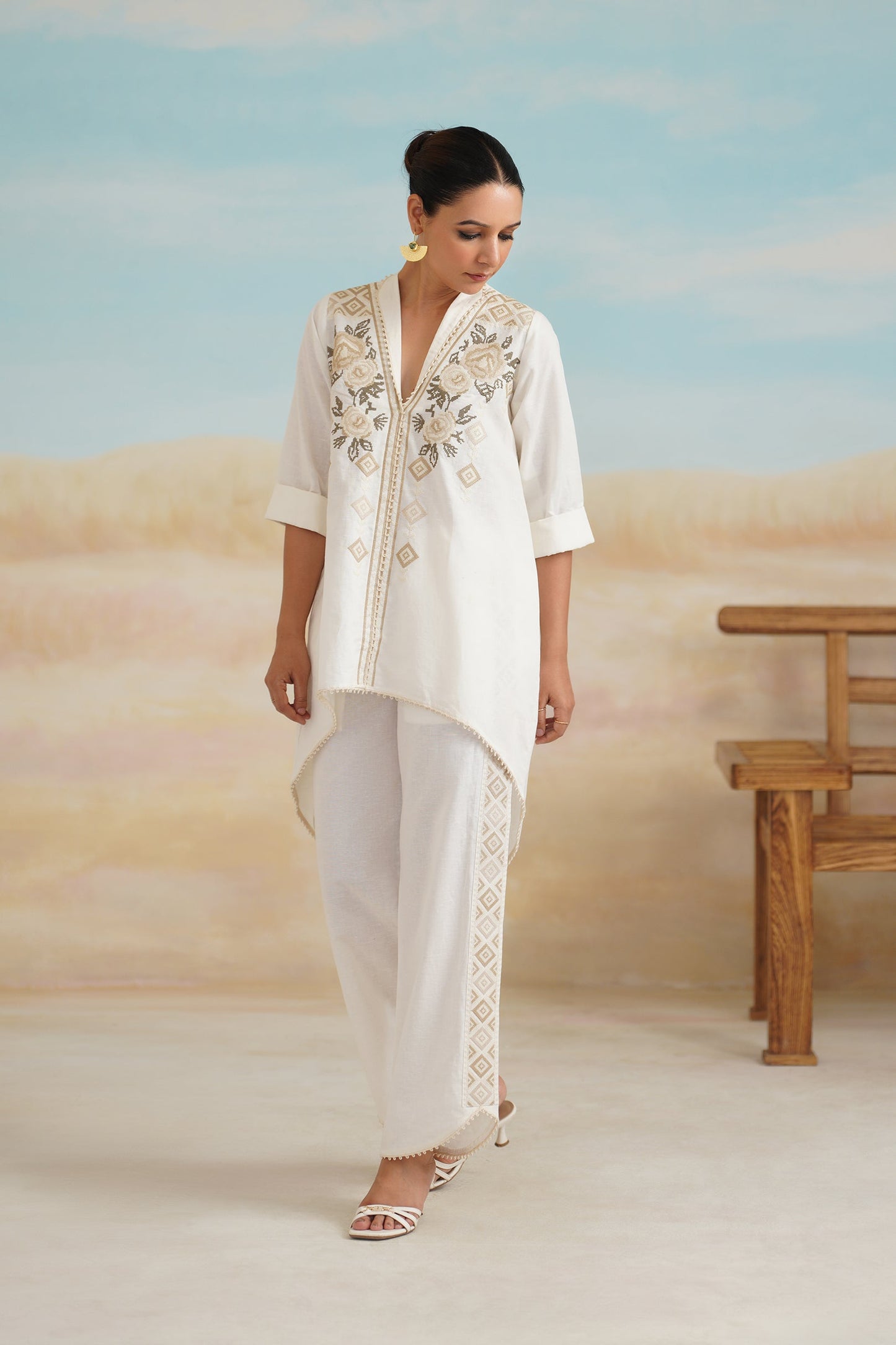 Ruhi Cotton Linen Embroidered Matching Set - Neetika Chopra