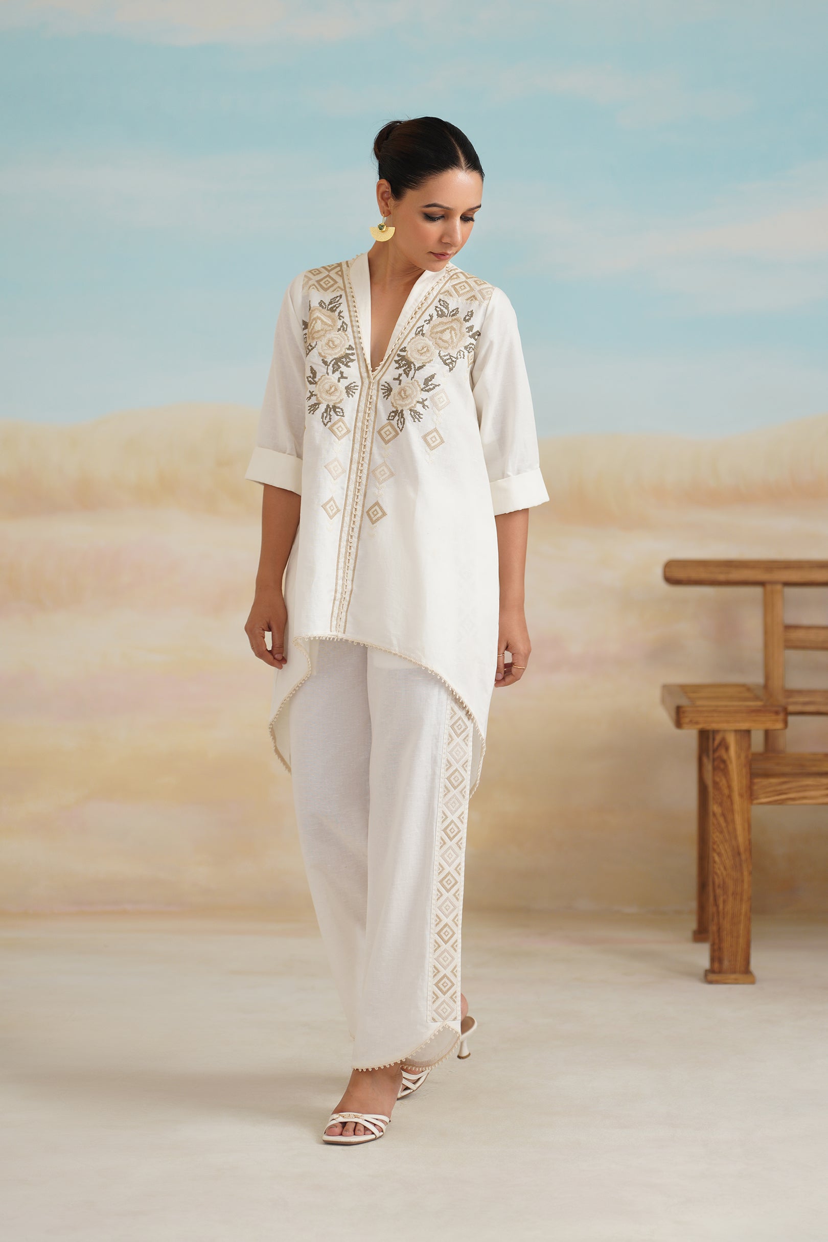 Ruhi Cotton Linen Embroidered Matching Set - Neetika Chopra