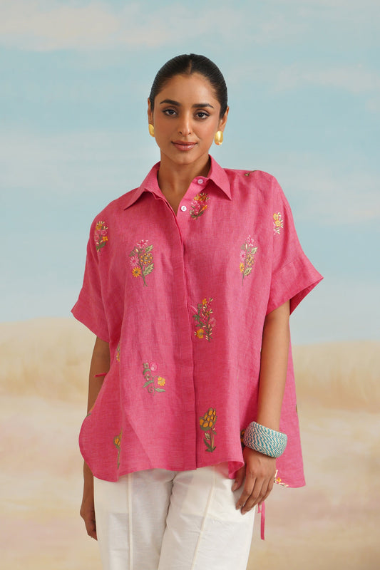 Vriti Pure Linen Embroidered Top - Neetika Chopra