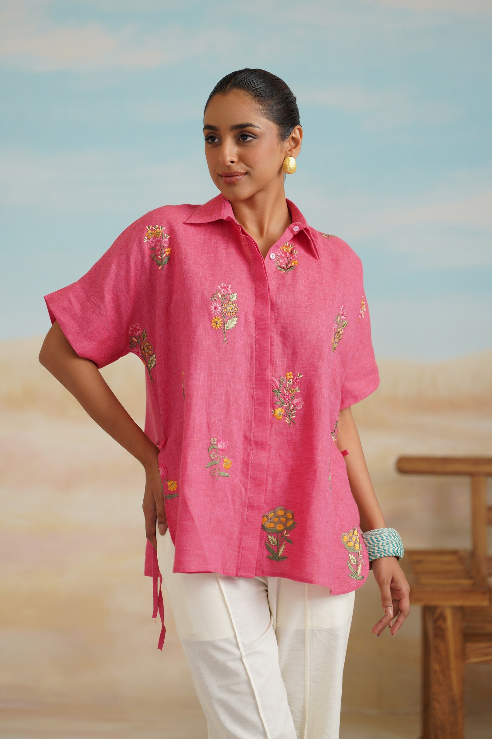 Vriti Pure Linen Embroidered Top - Neetika Chopra
