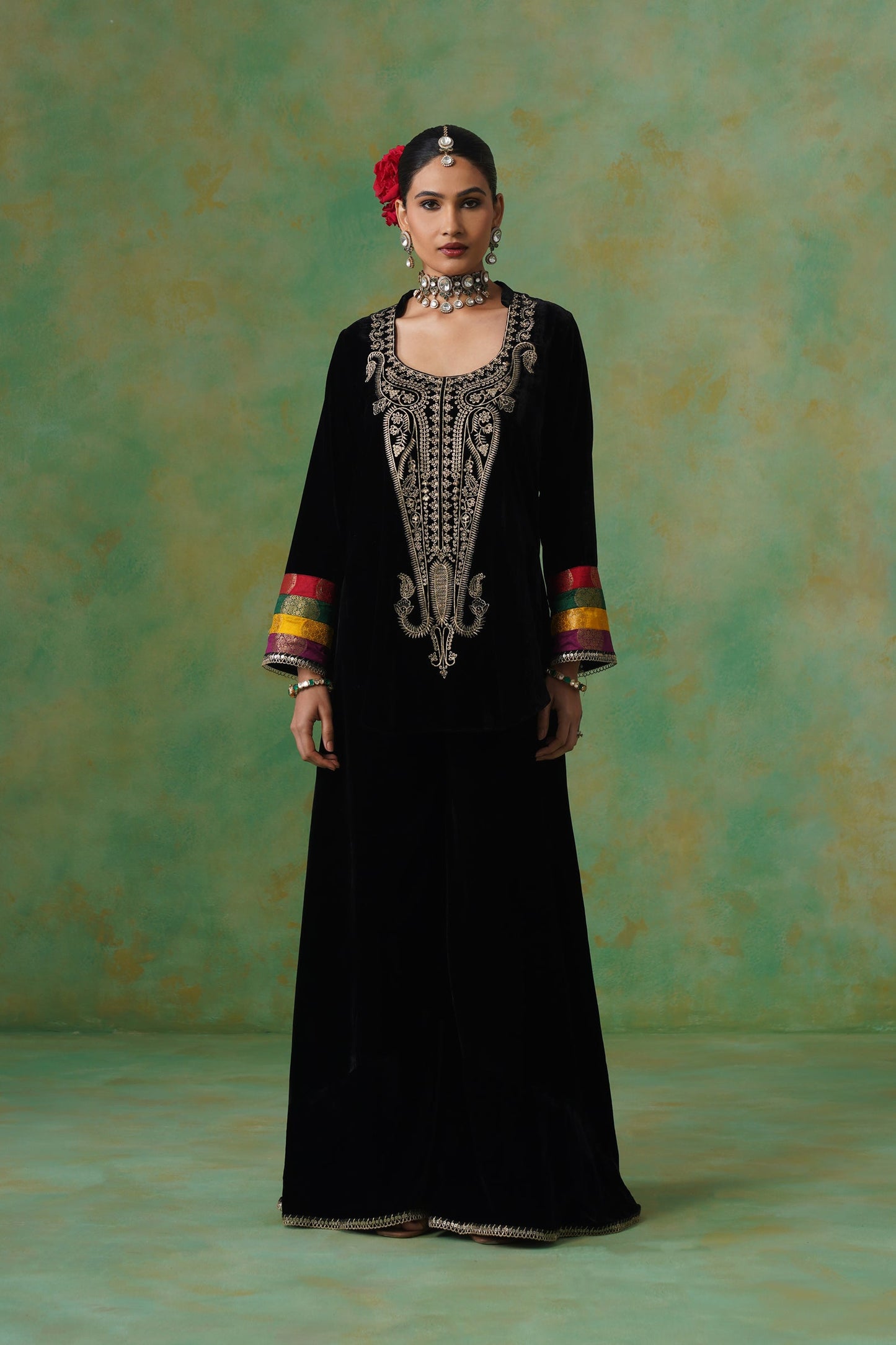 Miraya Embroidered Velvet Sharara Set - Neetika Chopra