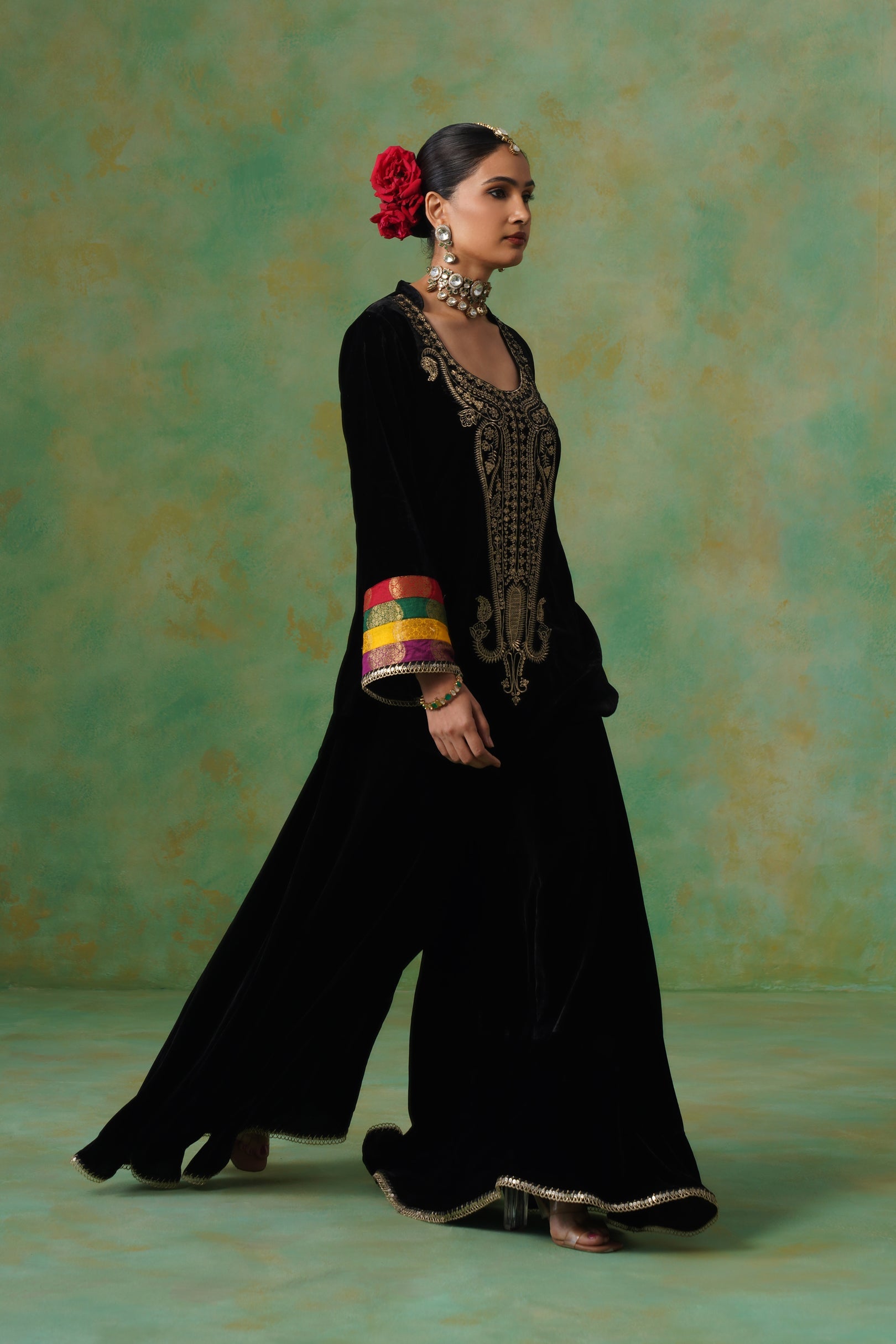 Miraya Embroidered Velvet Sharara Set - Neetika Chopra