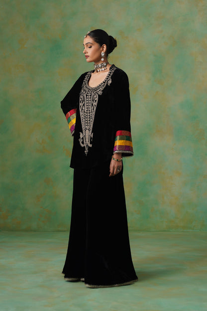 Miraya Embroidered Velvet Sharara Set - Neetika Chopra