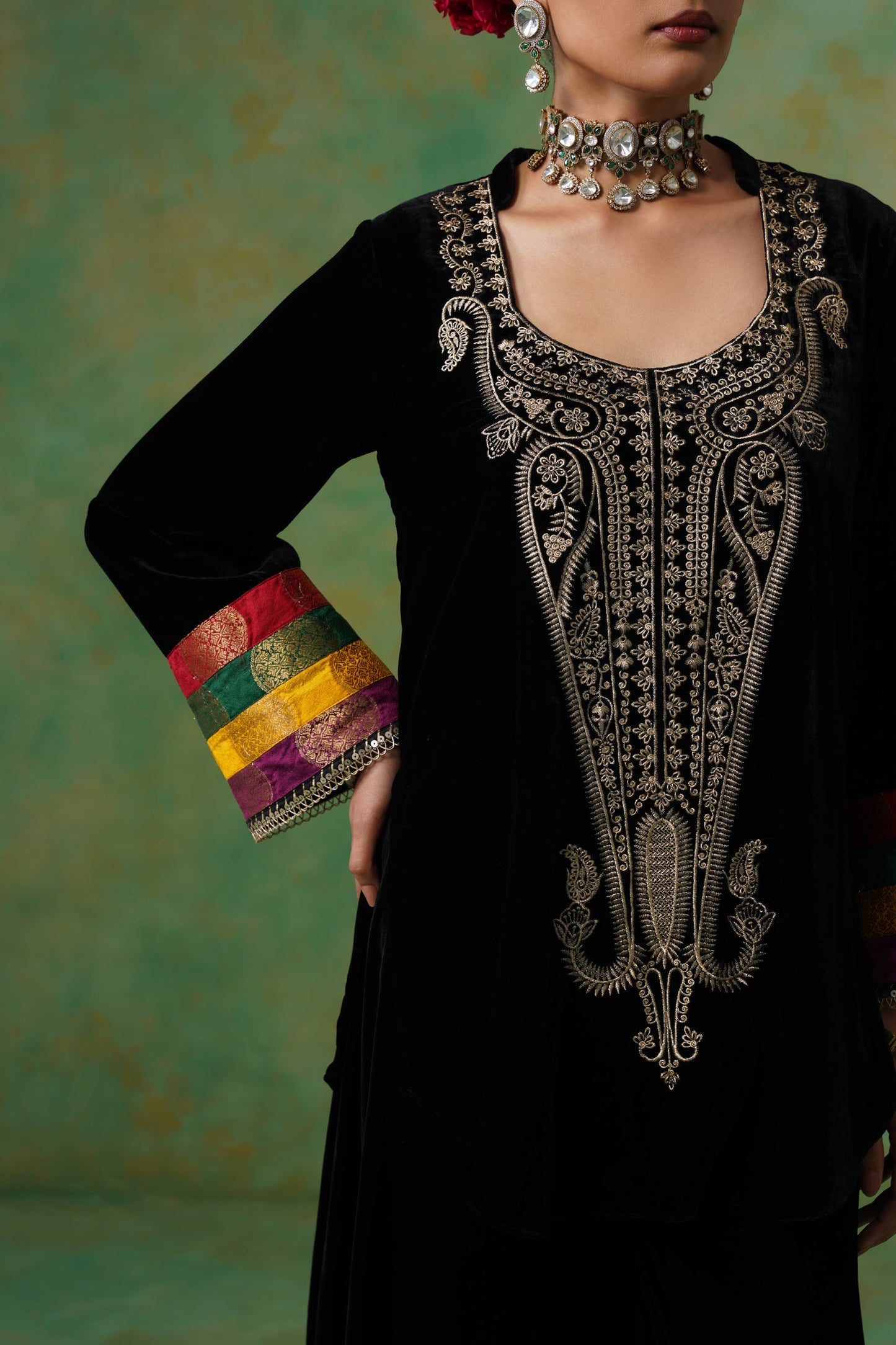 Miraya Embroidered Velvet Sharara Set - Neetika Chopra