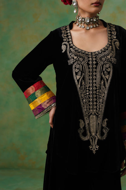 Miraya Embroidered Velvet Sharara Set - Neetika Chopra