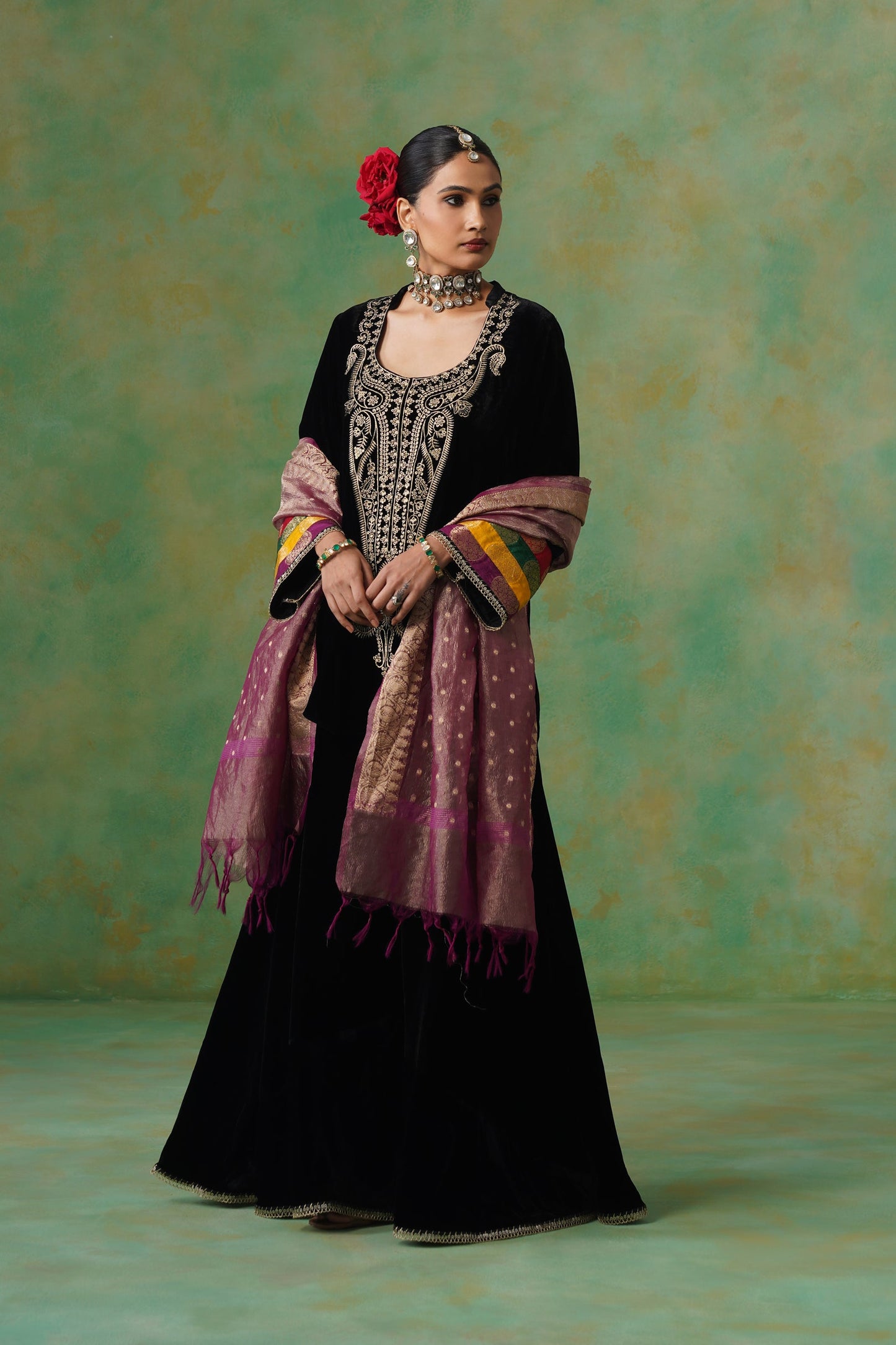 Miraya Embroidered Velvet Sharara Set - Neetika Chopra