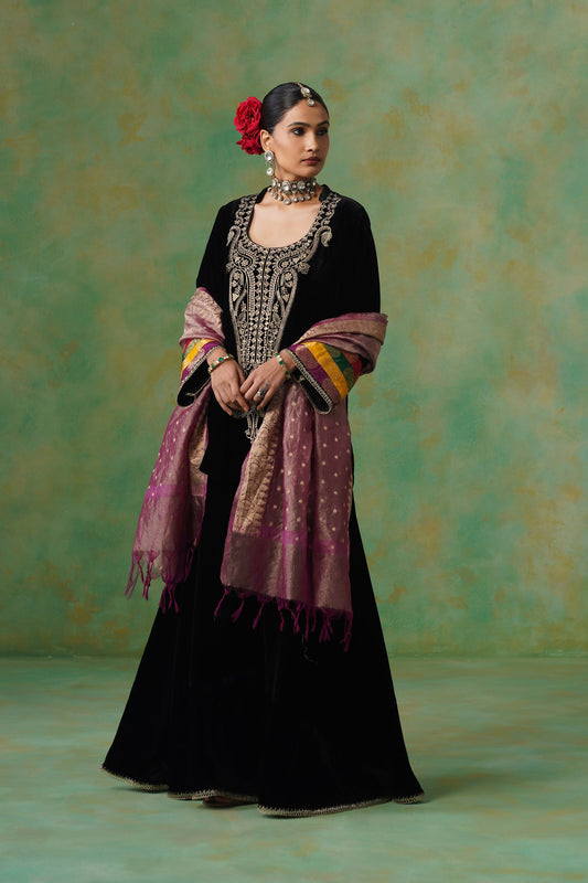 Miraya Embroidered Velvet Sharara Set - Neetika Chopra