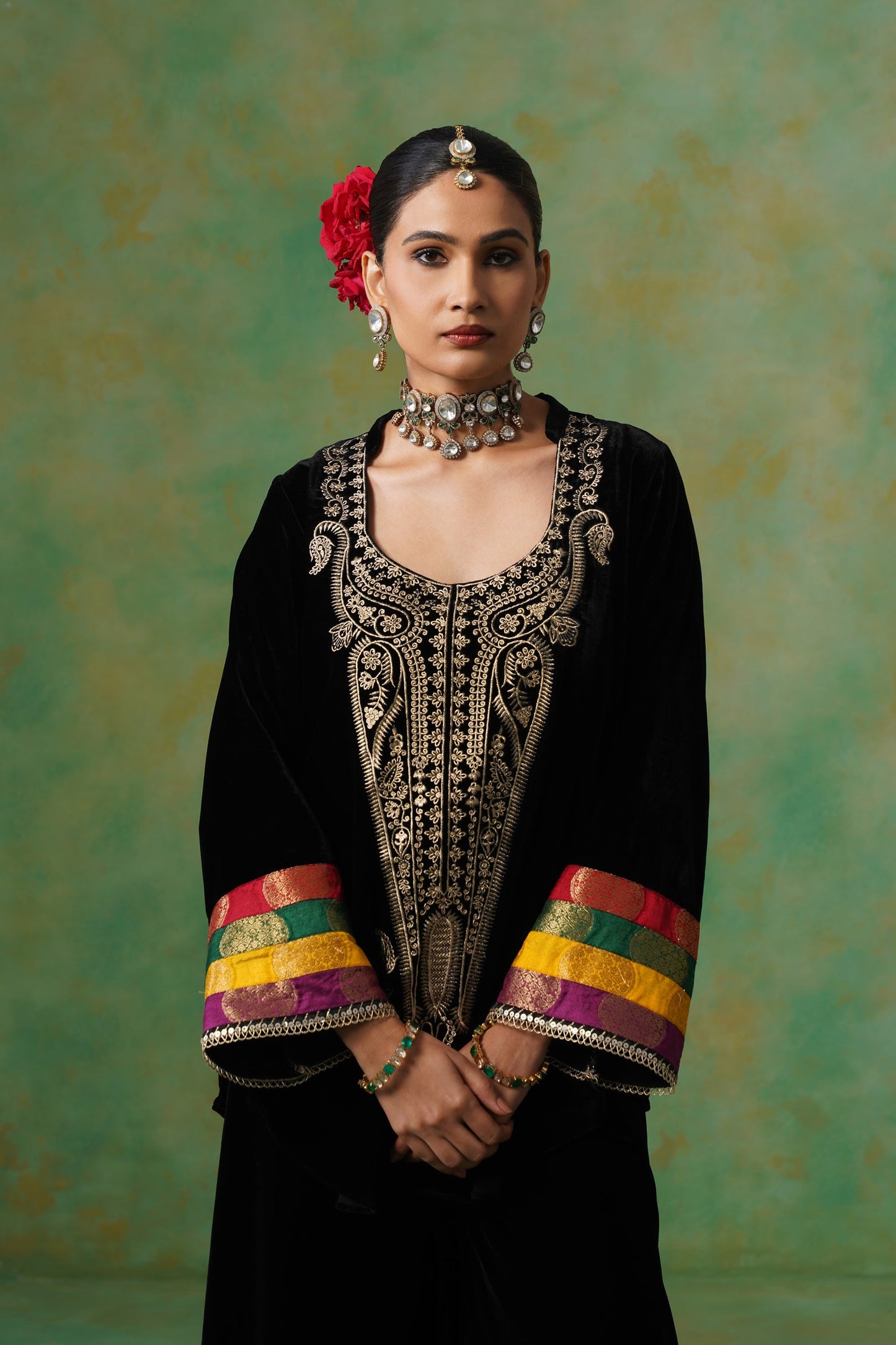 Miraya Embroidered Velvet Sharara Set - Neetika Chopra