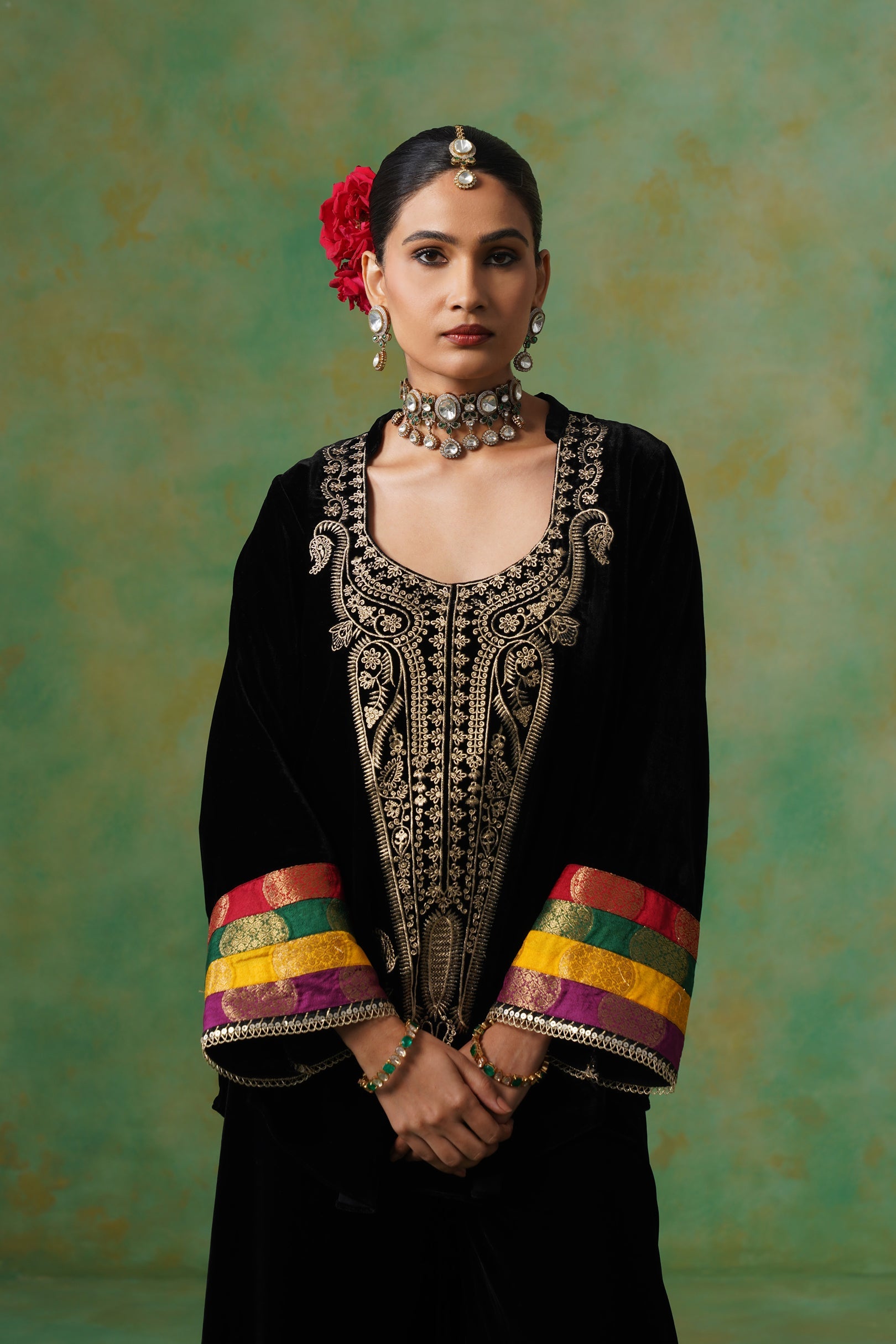 Miraya Embroidered Velvet Sharara Set - Neetika Chopra