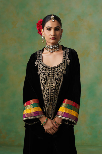 Miraya Embroidered Velvet Sharara Set - Neetika Chopra