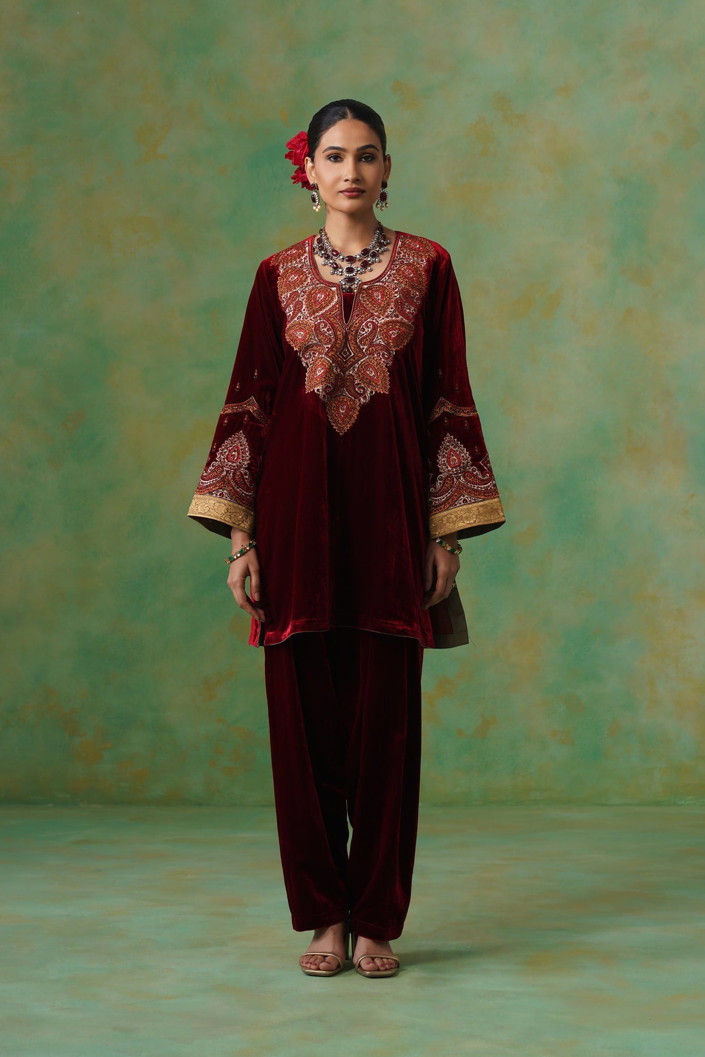 Jaya Embroidered Velvet Suit Set - Neetika Chopra
