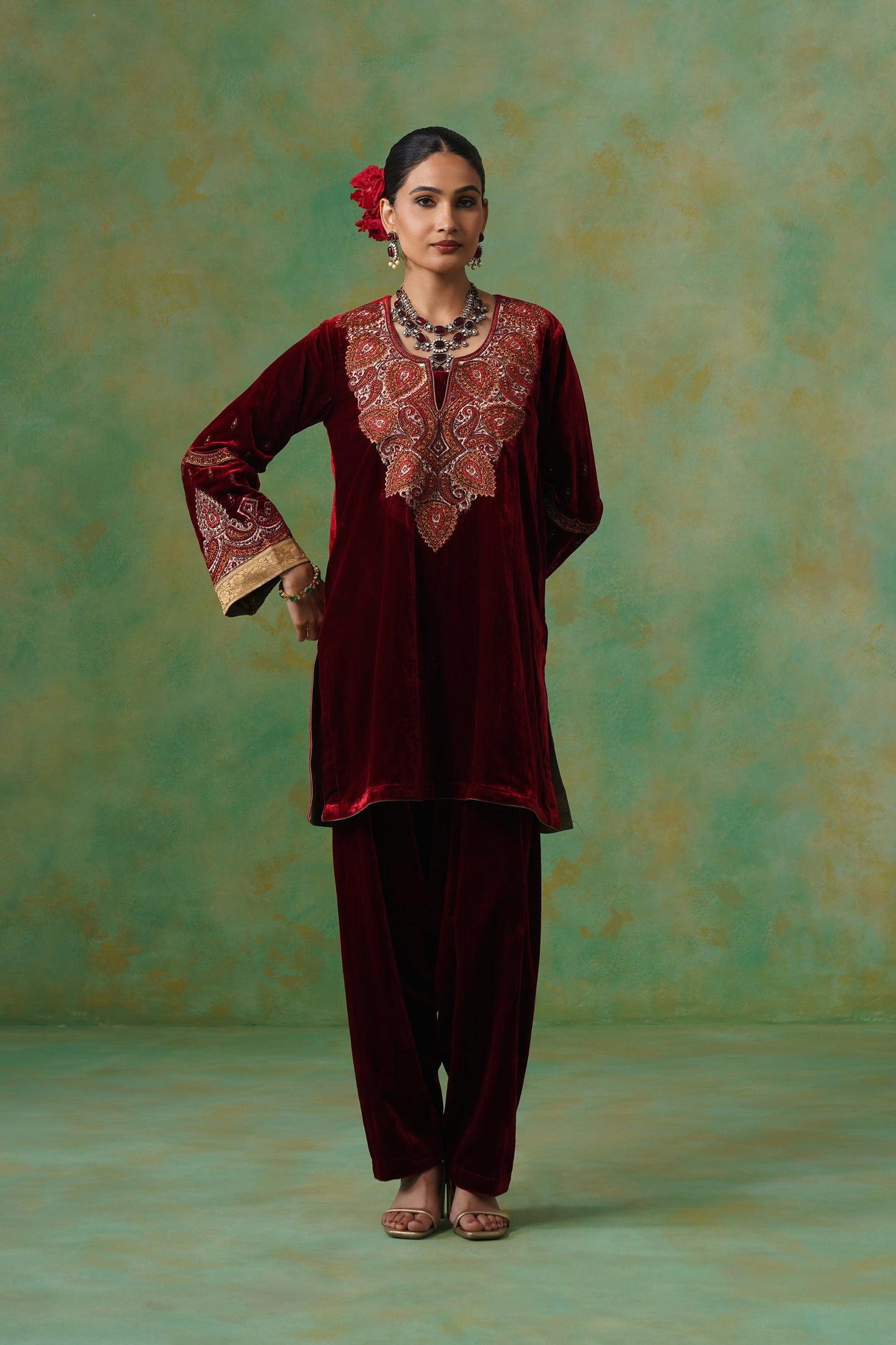 Jaya Embroidered Velvet Suit Set - Neetika Chopra