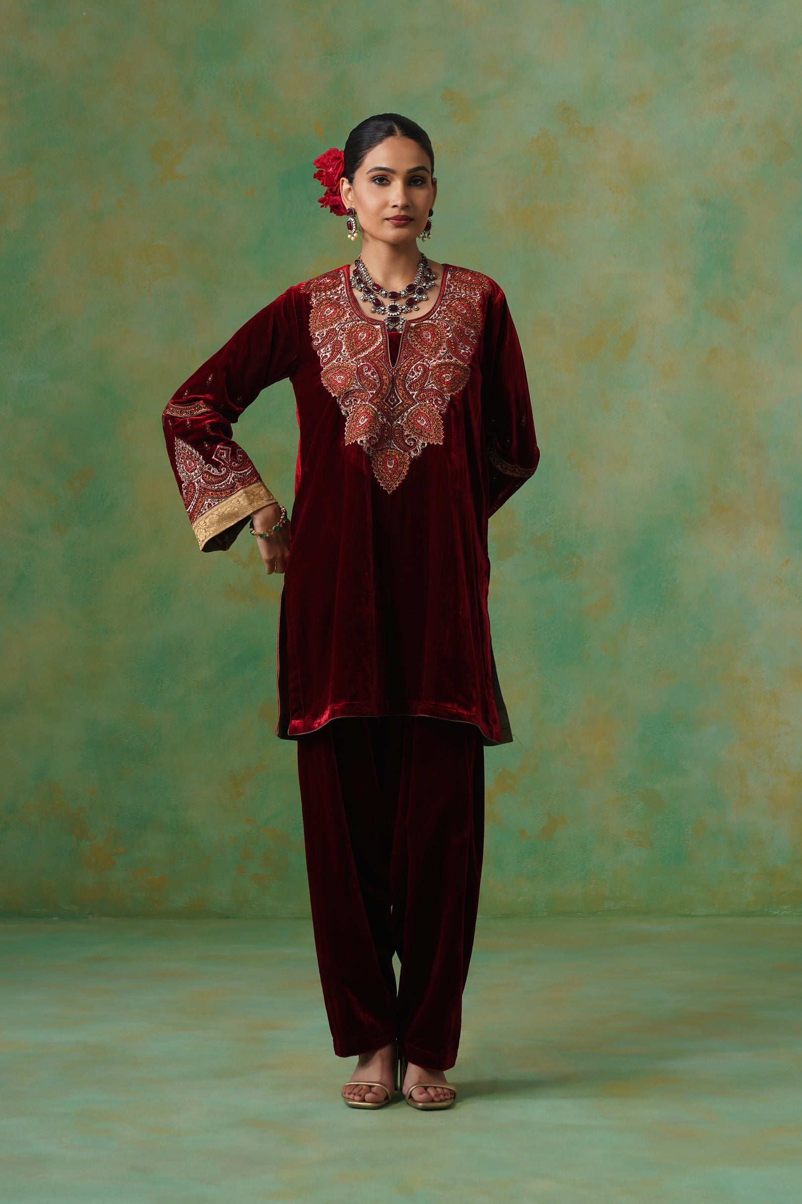 Jaya Embroidered Velvet Suit Set - Neetika Chopra