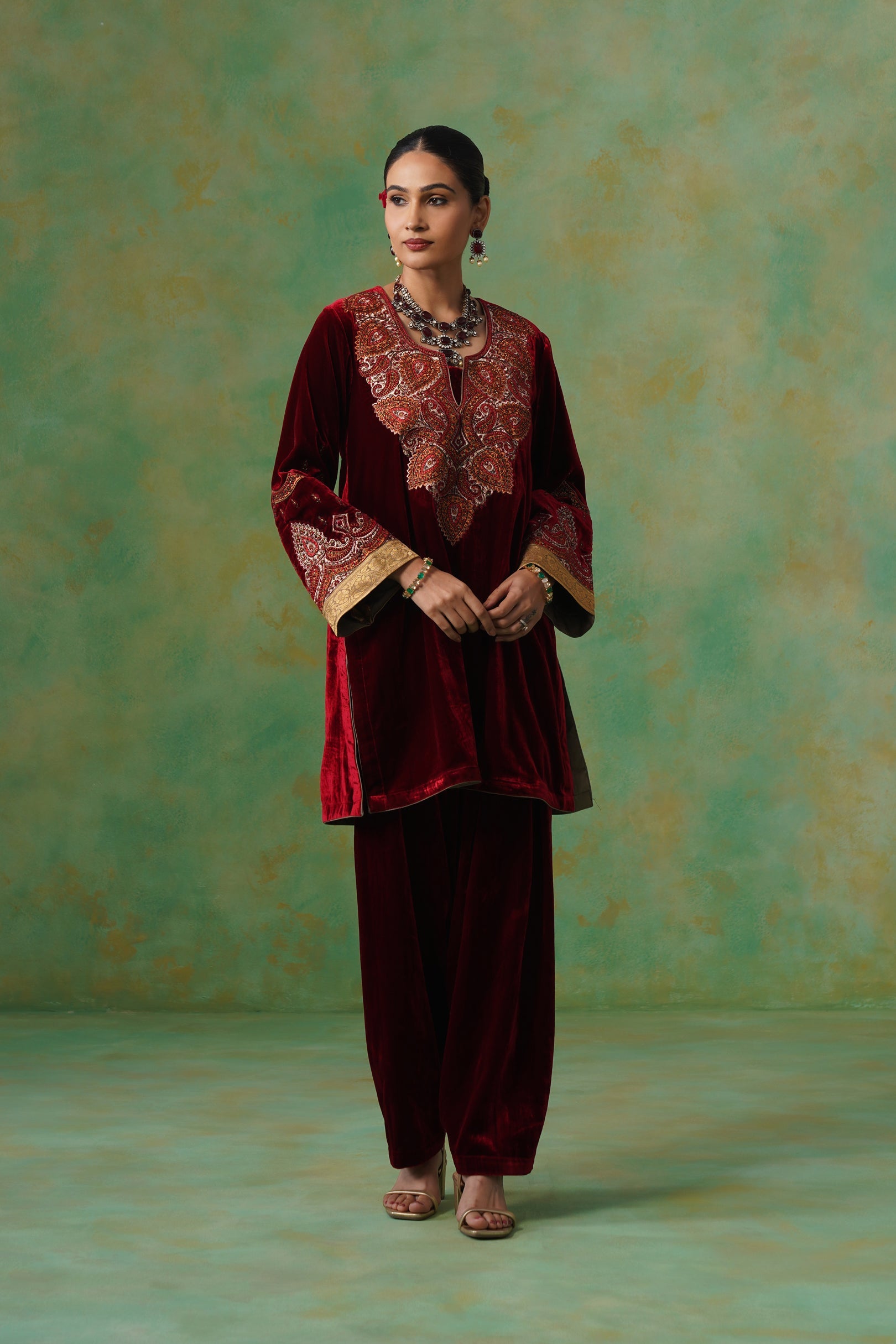 Jaya Embroidered Velvet Suit Set - Neetika Chopra