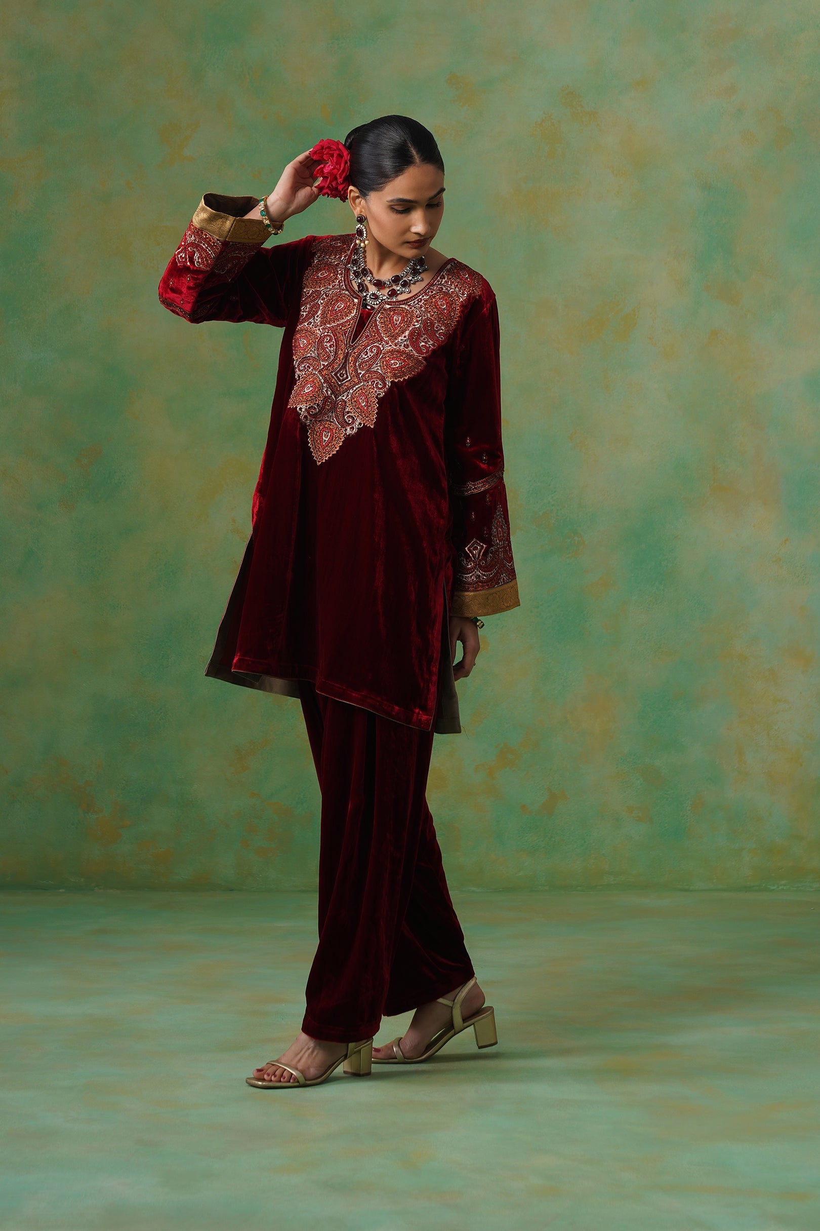 Jaya Embroidered Velvet Suit Set - Neetika Chopra