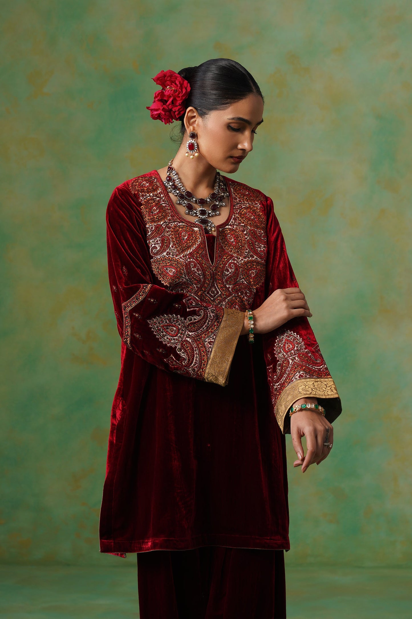 Jaya Embroidered Velvet Suit Set - Neetika Chopra