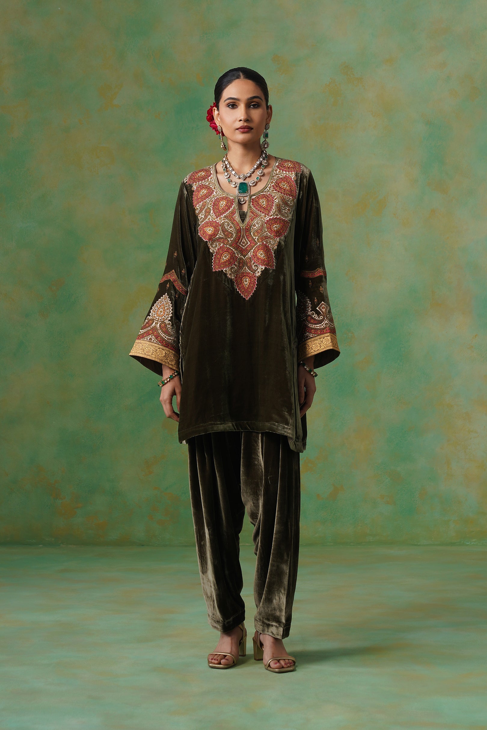 Girija Embroidered Velvet Suit Set - Neetika Chopra