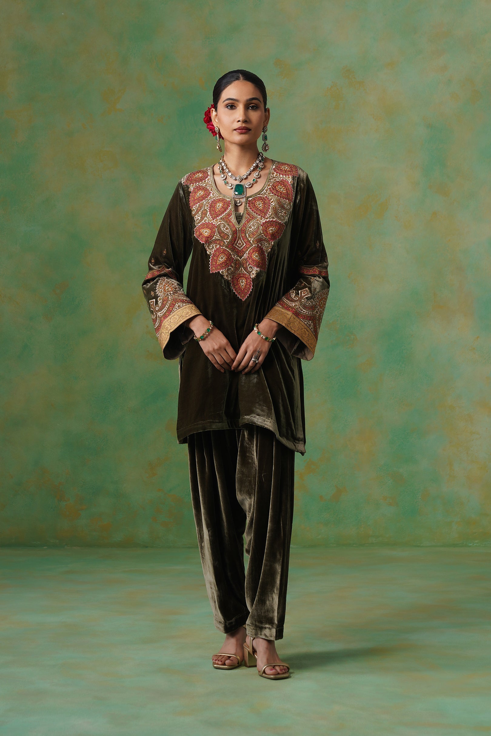 Girija Embroidered Velvet Suit Set - Neetika Chopra