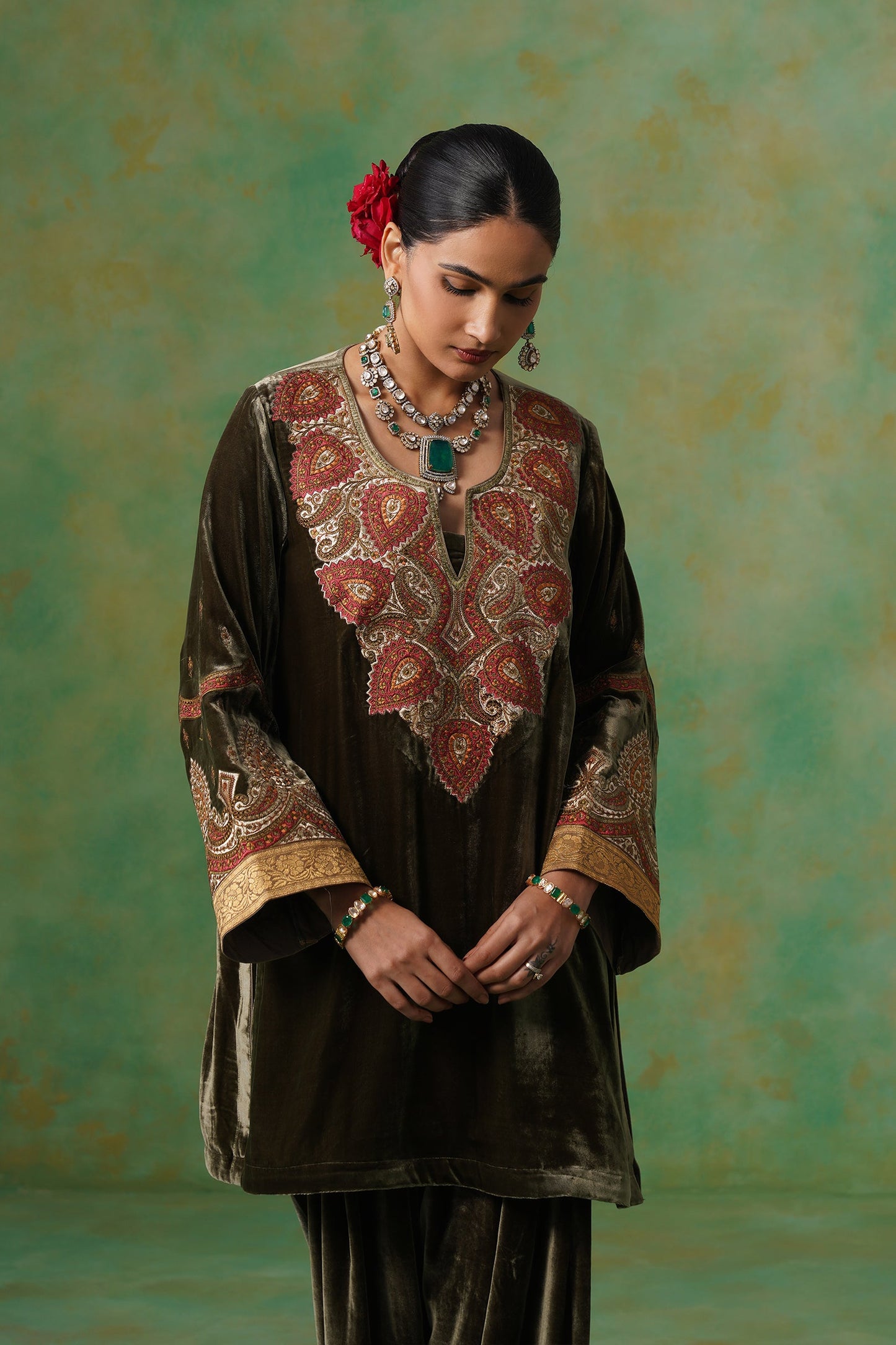 Girija Embroidered Velvet Suit Set - Neetika Chopra