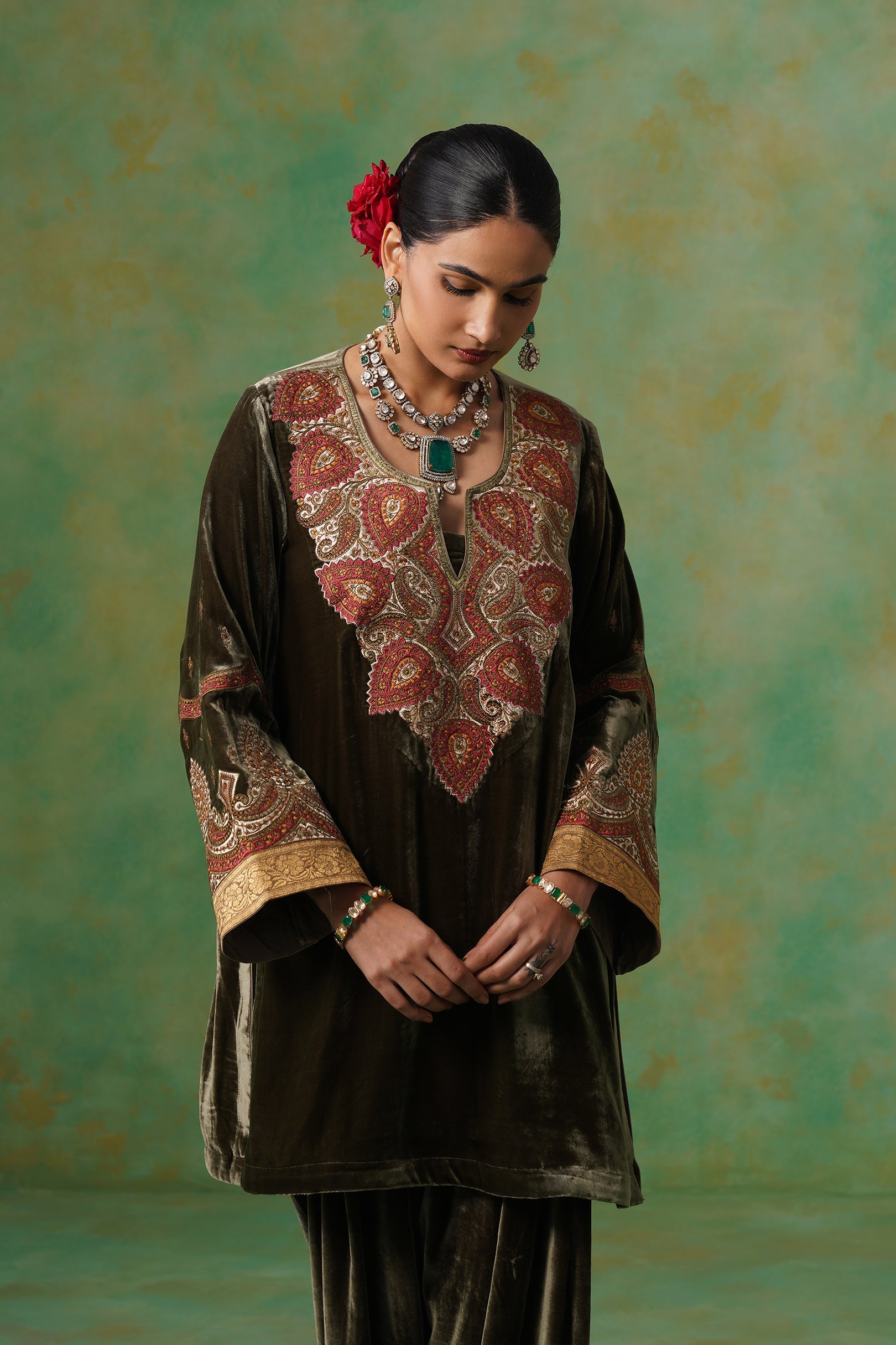 Girija Embroidered Velvet Suit Set - Neetika Chopra