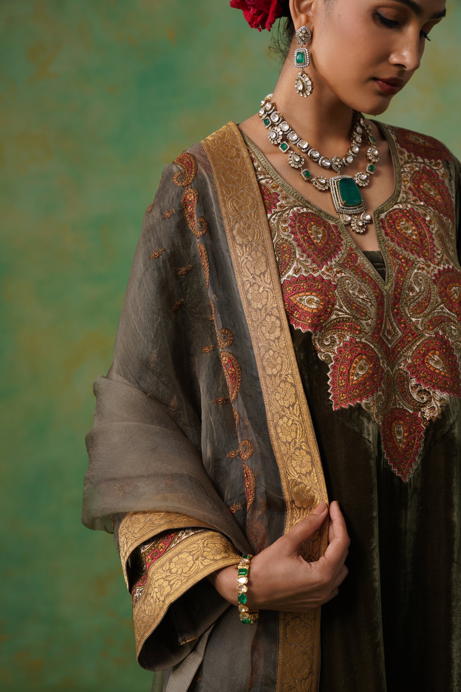 Girija Embroidered Velvet Suit Set - Neetika Chopra