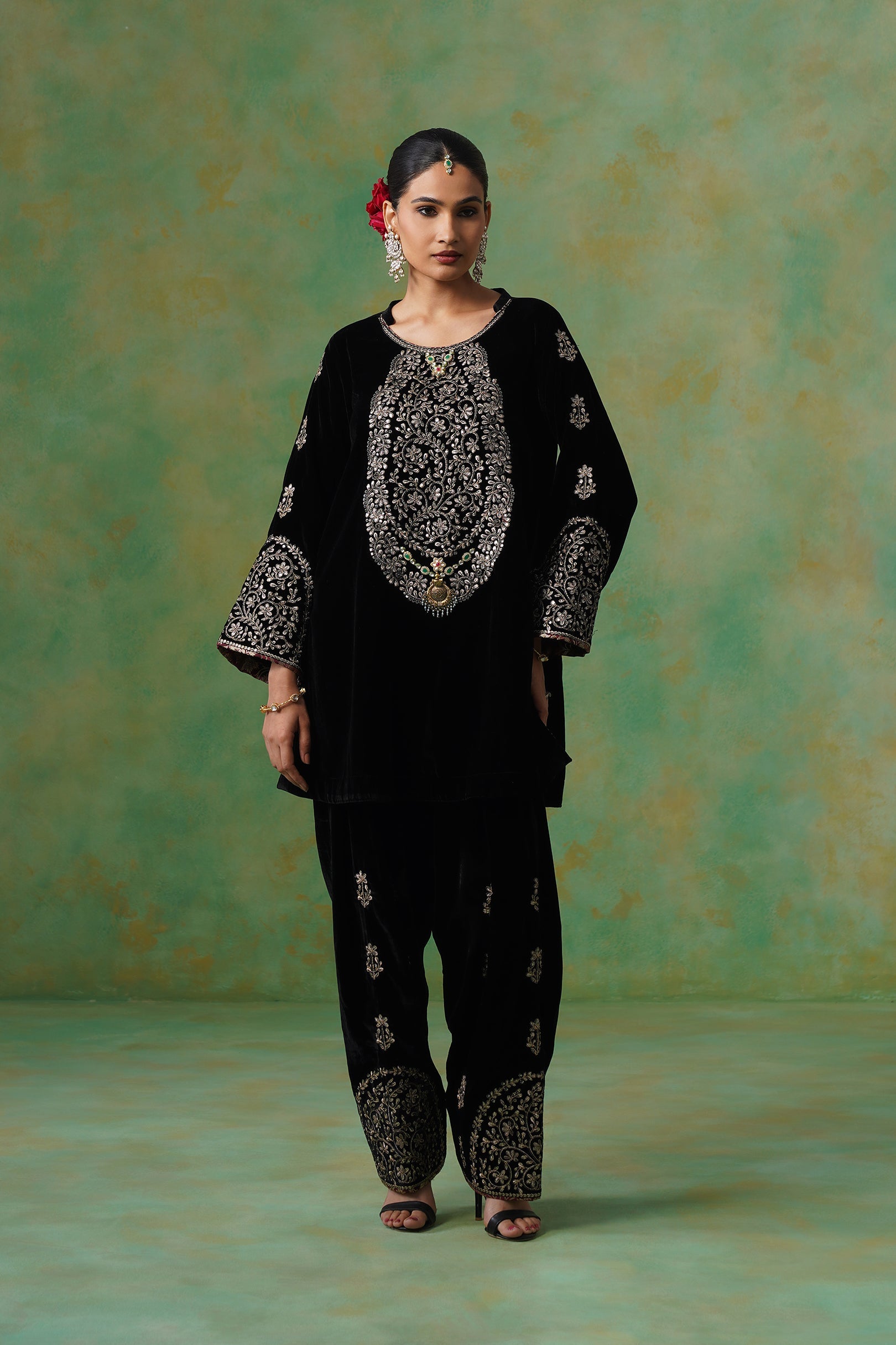Anika Velvet Embroidered Matching Set - Neetika Chopra