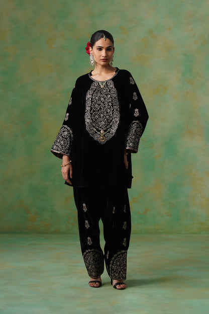 Anika Velvet Embroidered Matching Set - Neetika Chopra