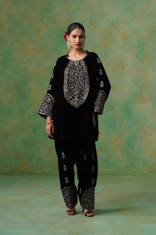Anika Velvet Embroidered Matching Set - Neetika Chopra