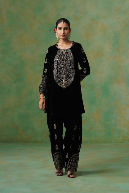 Anika Velvet Embroidered Matching Set - Neetika Chopra