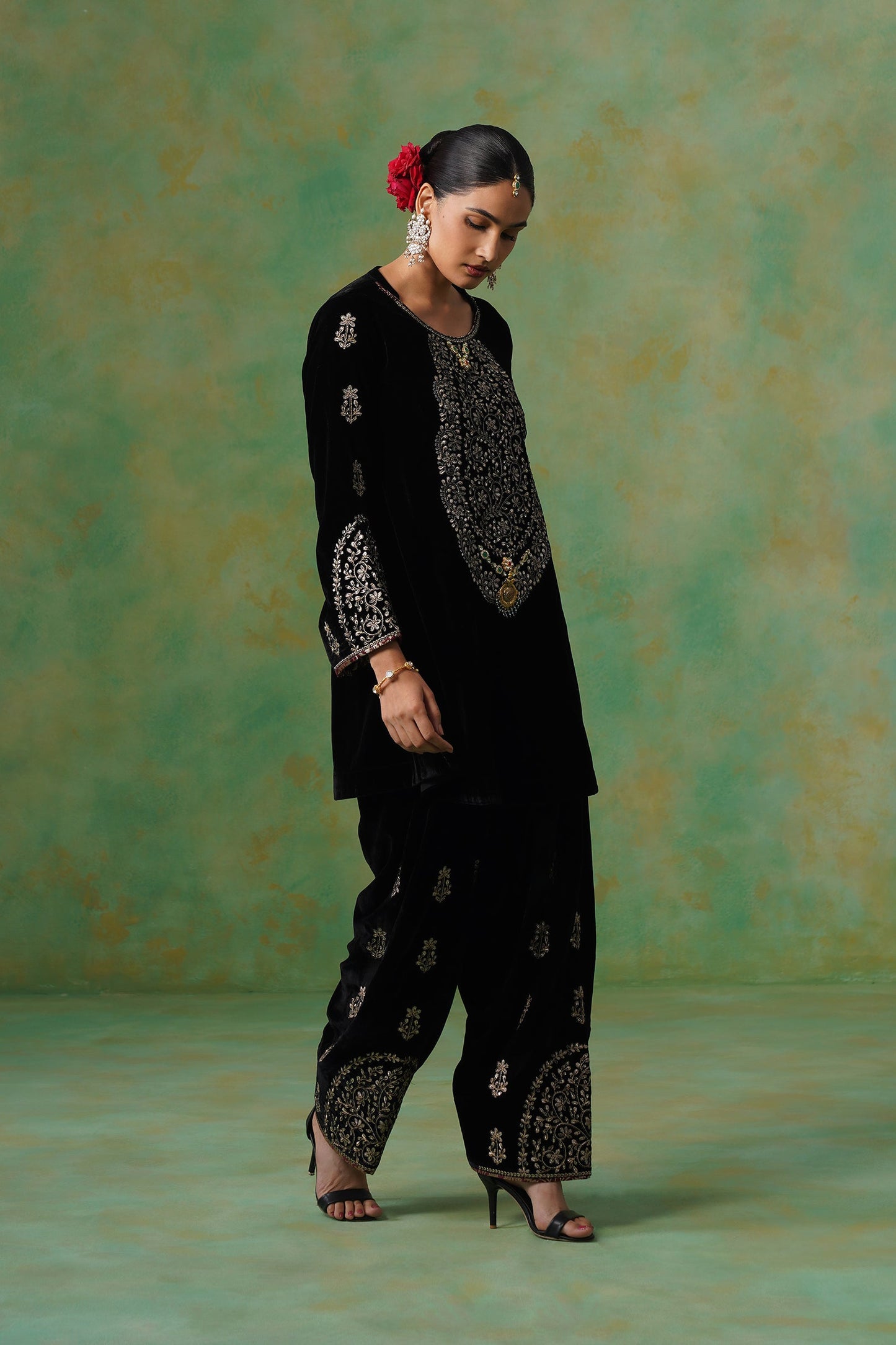 Anika Velvet Embroidered Matching Set - Neetika Chopra