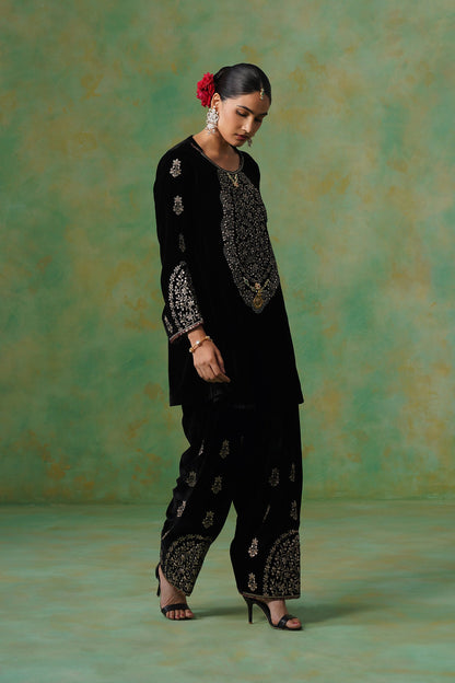 Anika Velvet Embroidered Matching Set - Neetika Chopra