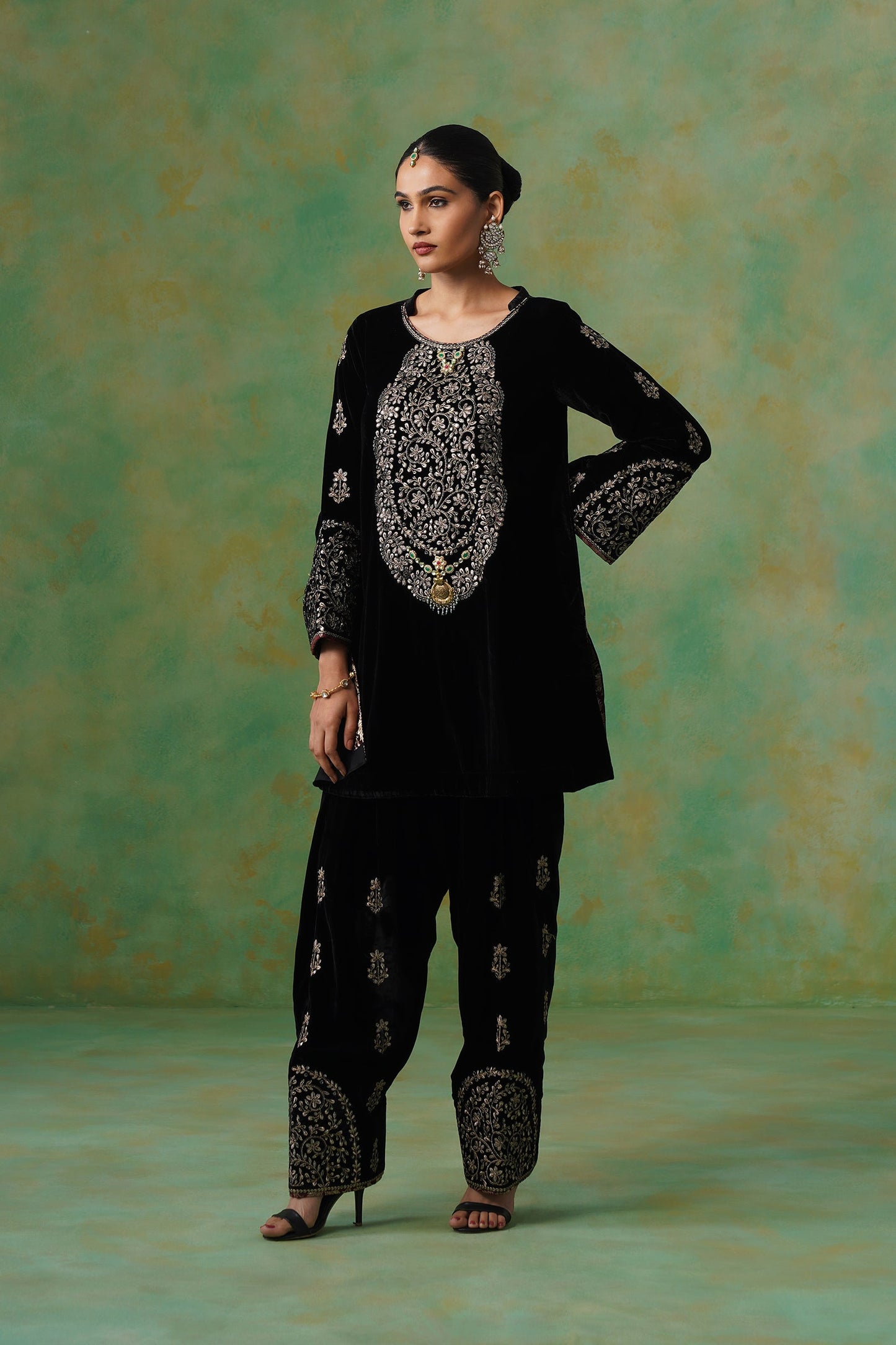 Anika Velvet Embroidered Matching Set - Neetika Chopra