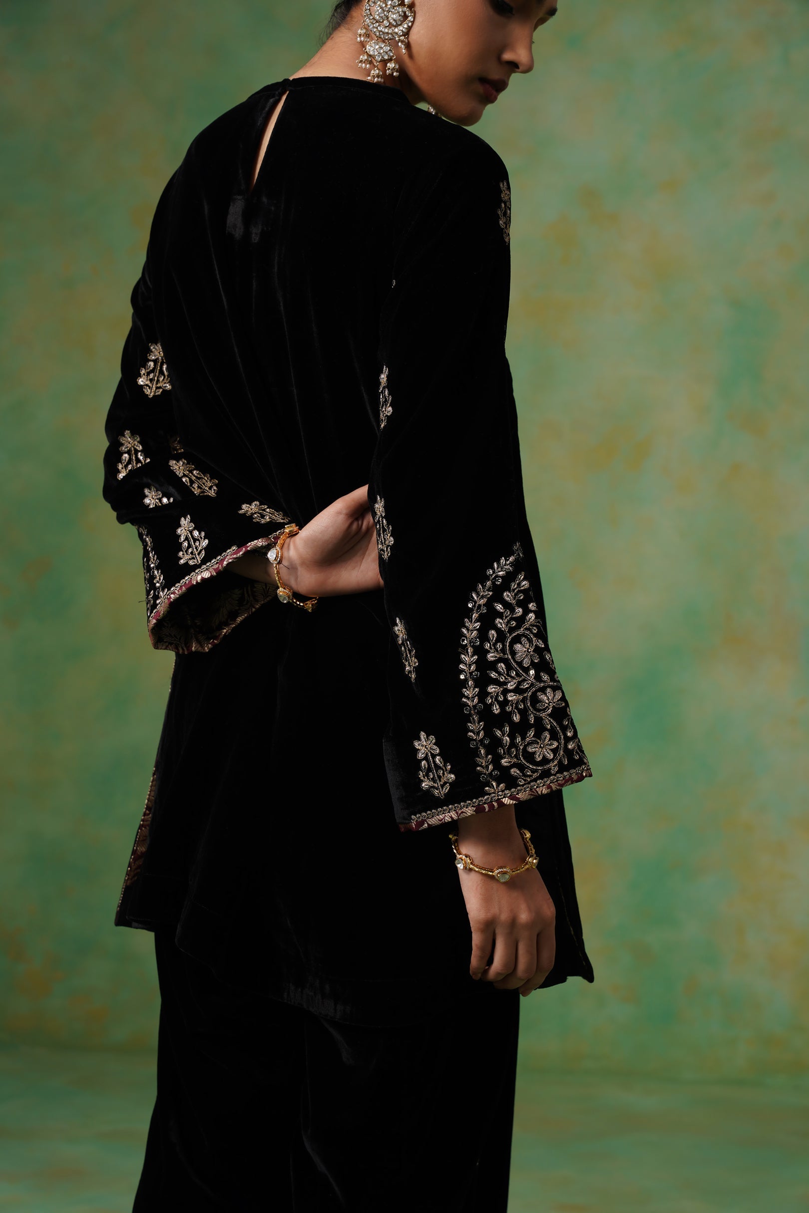 Anika Velvet Embroidered Matching Set - Neetika Chopra