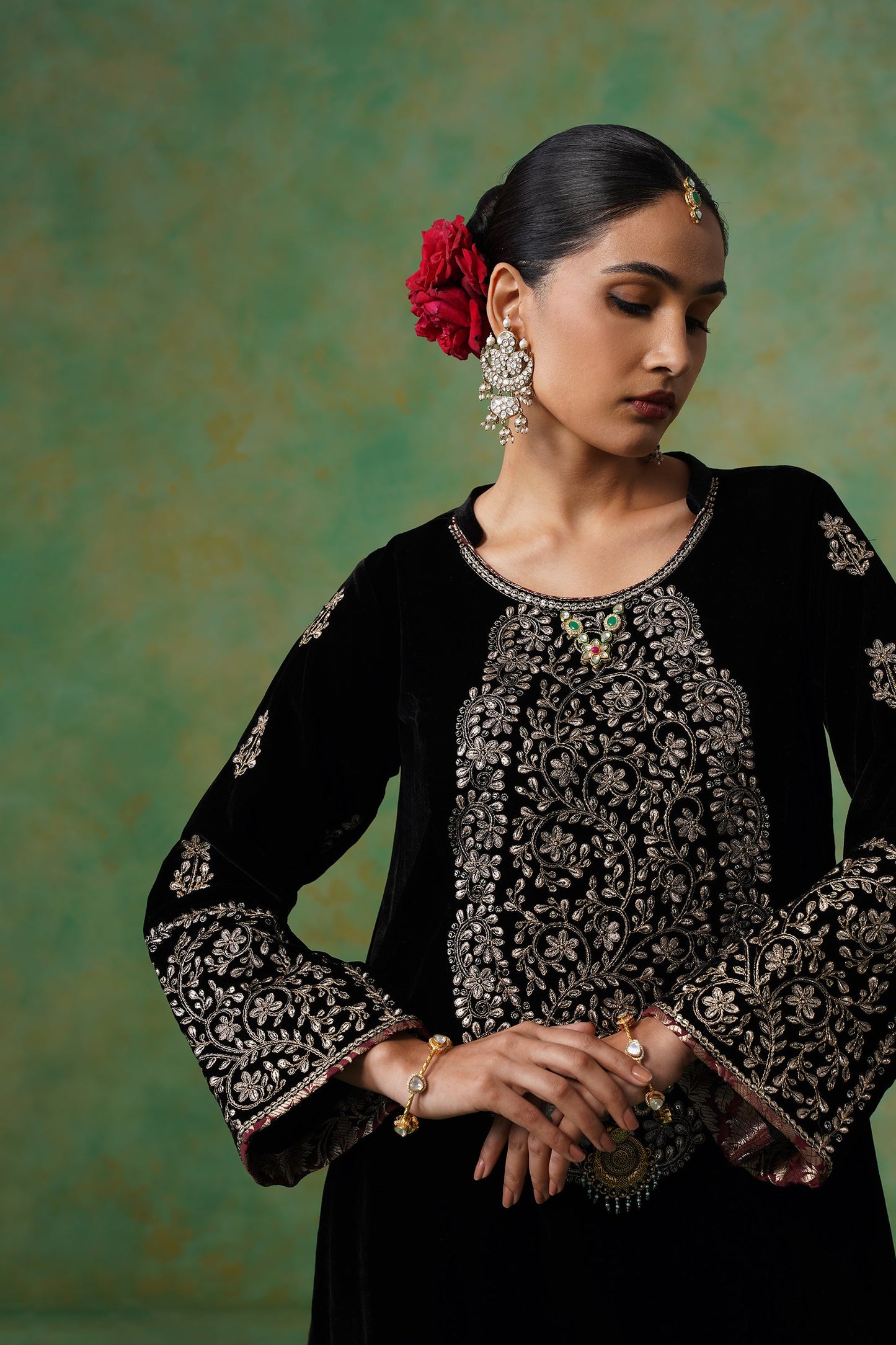 Anika Velvet Embroidered Matching Set - Neetika Chopra