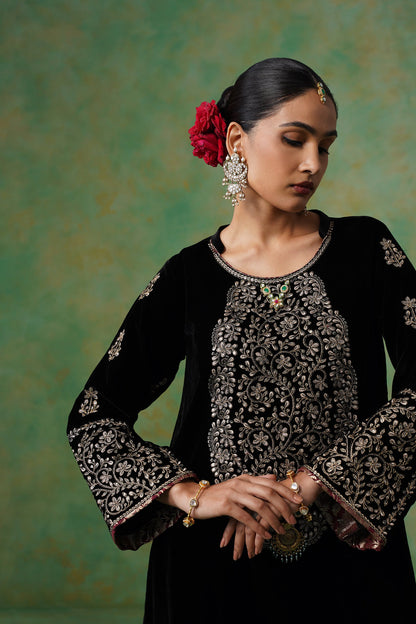 Anika Velvet Embroidered Matching Set - Neetika Chopra