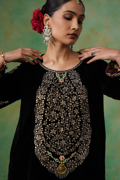 Anika Velvet Embroidered Matching Set - Neetika Chopra