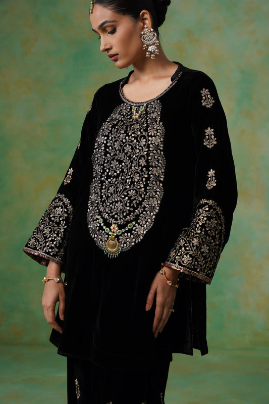 Anika Velvet Embroidered Matching Set - Neetika Chopra