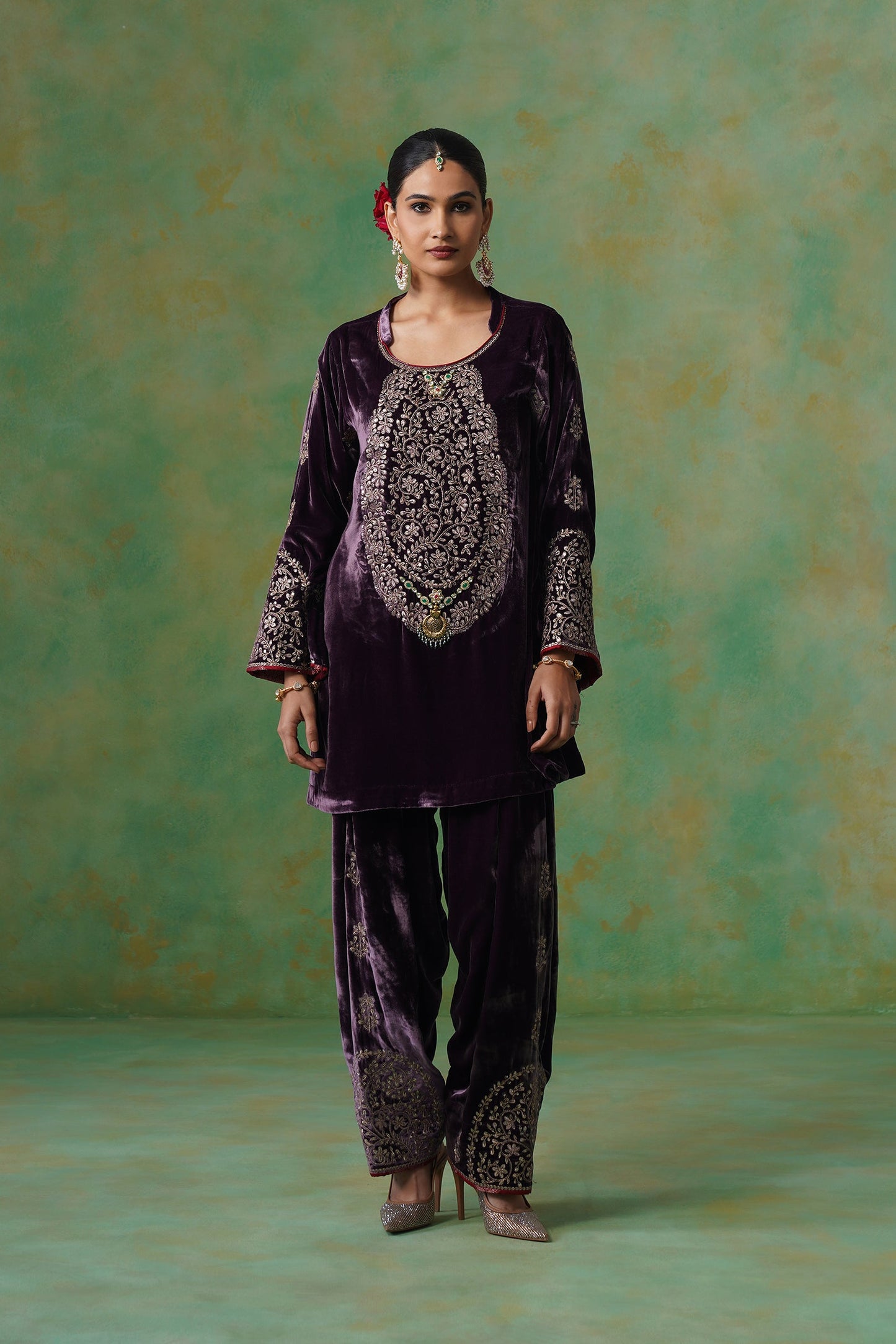 Kripa Velvet Embroidered Matching Set - Neetika Chopra
