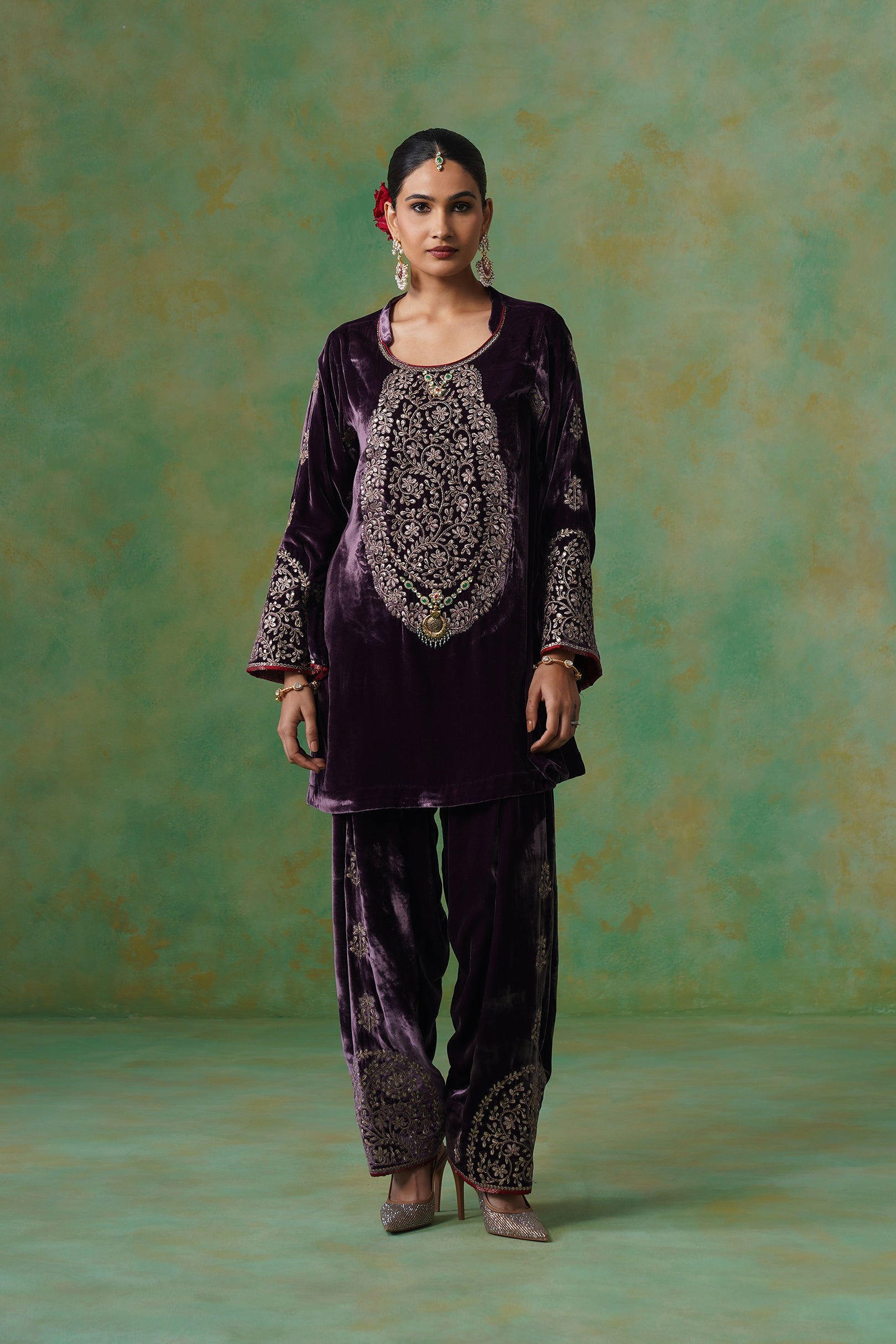 Kripa Velvet Embroidered Matching Set - Neetika Chopra