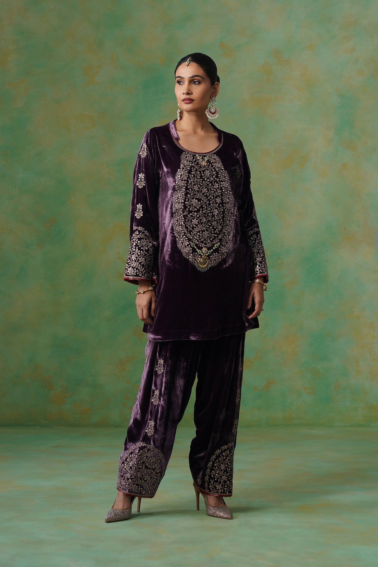 Kripa Velvet Embroidered Matching Set - Neetika Chopra