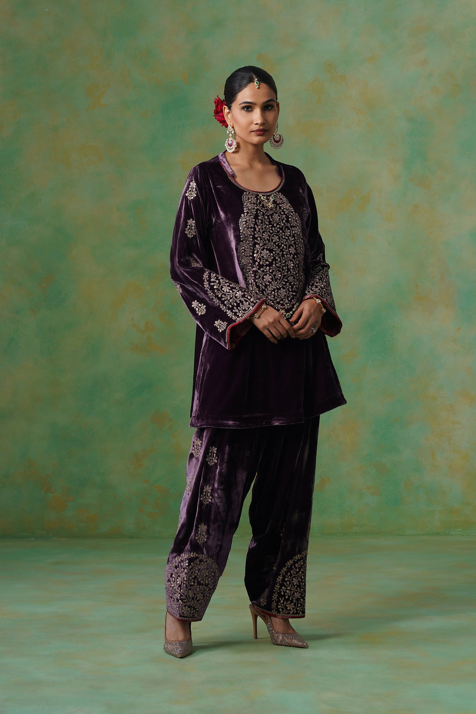 Kripa Velvet Embroidered Matching Set - Neetika Chopra
