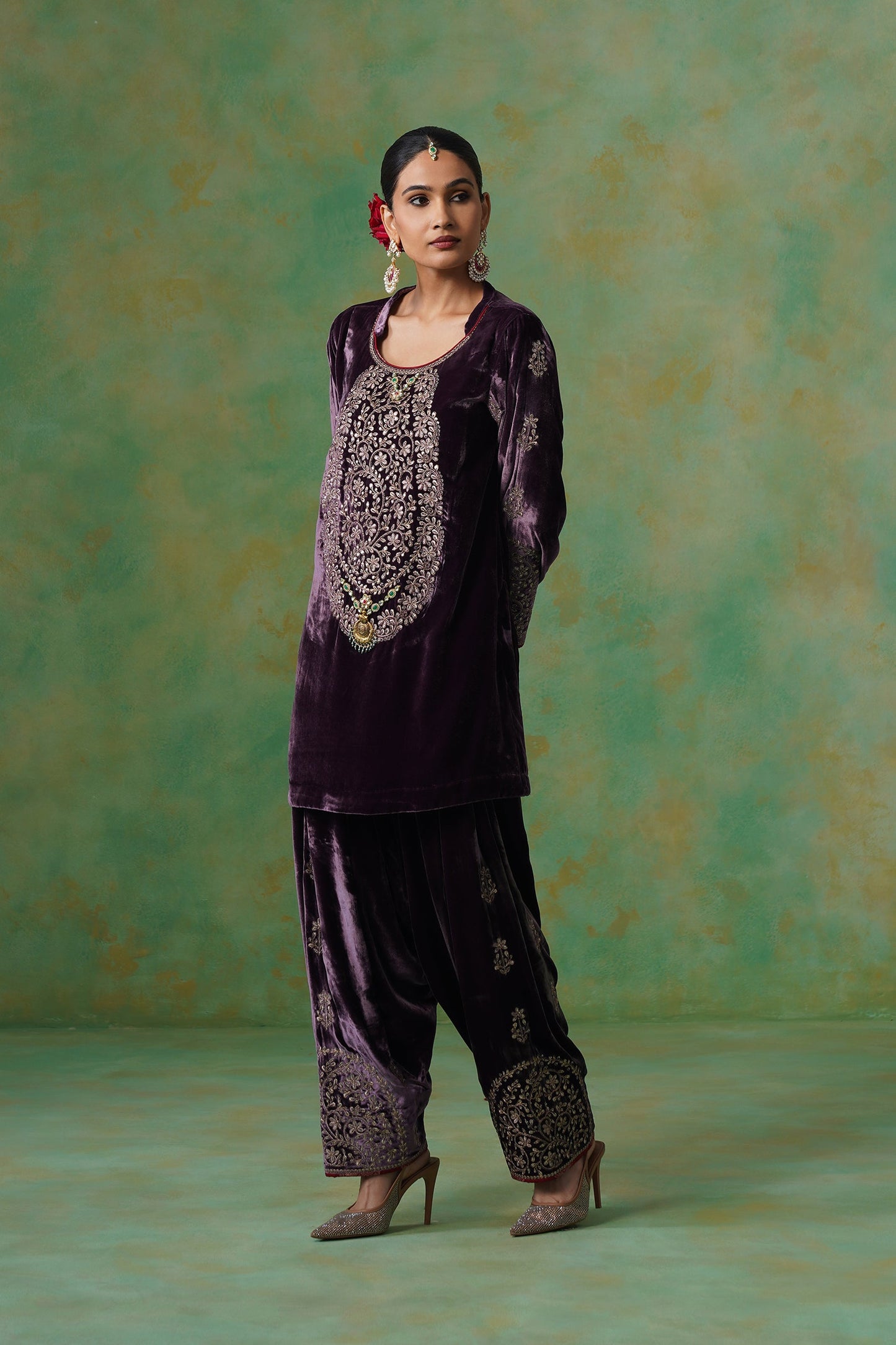 Kripa Velvet Embroidered Matching Set - Neetika Chopra
