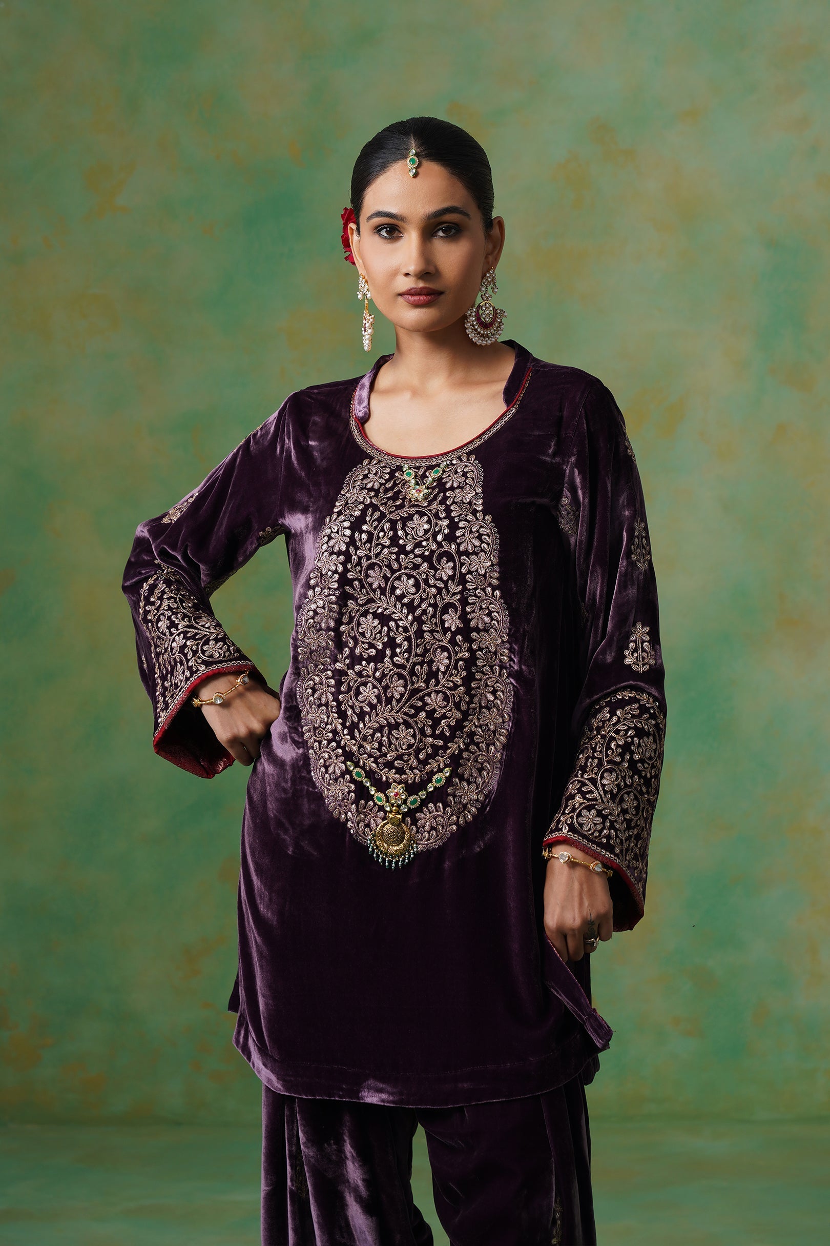 Kripa Velvet Embroidered Matching Set - Neetika Chopra